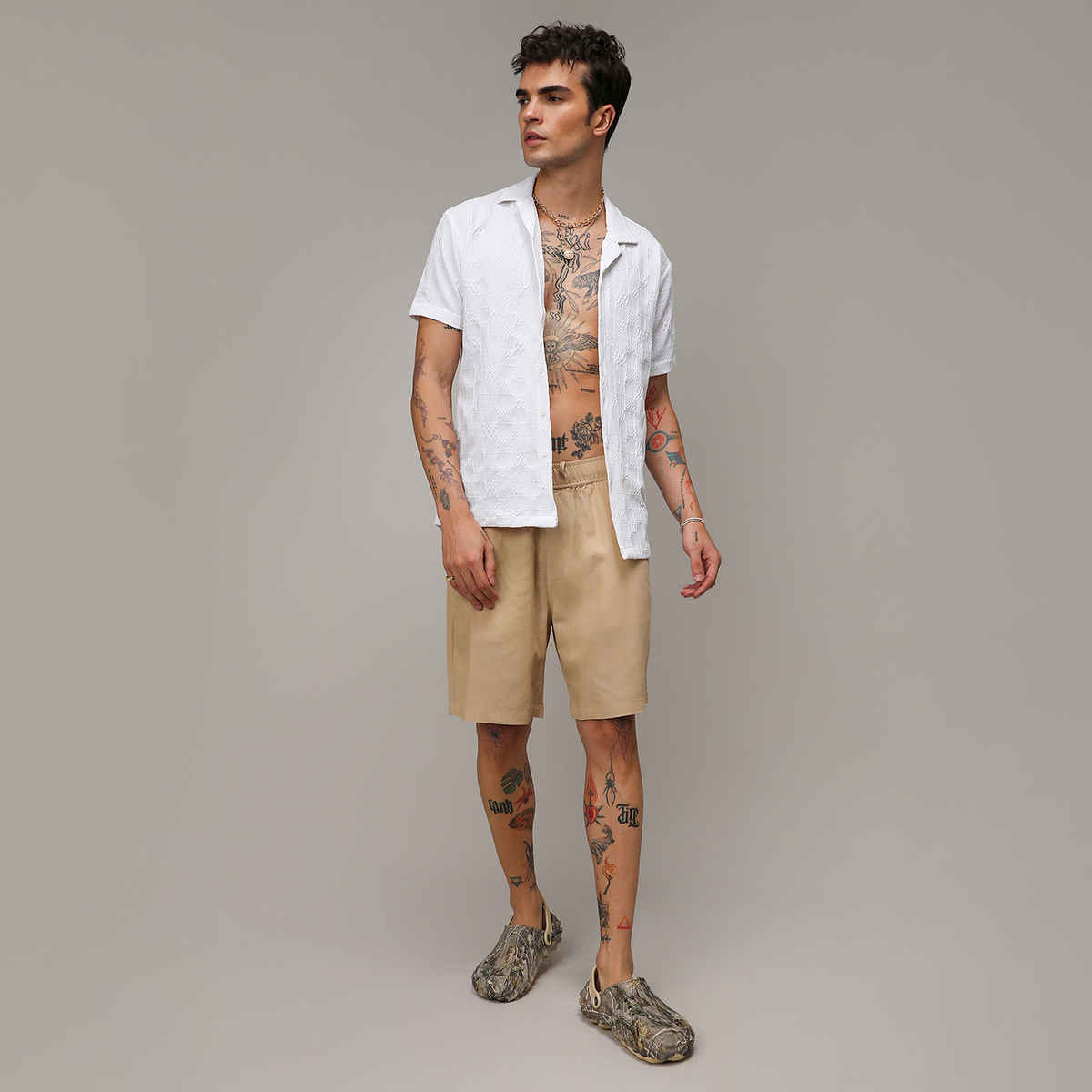 Campus Sutra Men's Creased Check Shirt | White - L