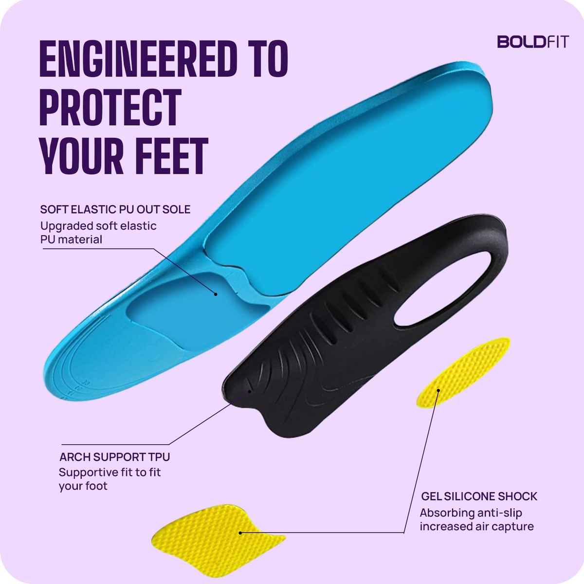 Boldfit Arch Support For Flat Feet Silicone Insole For Shoes | Unisex | UK 9 - 12