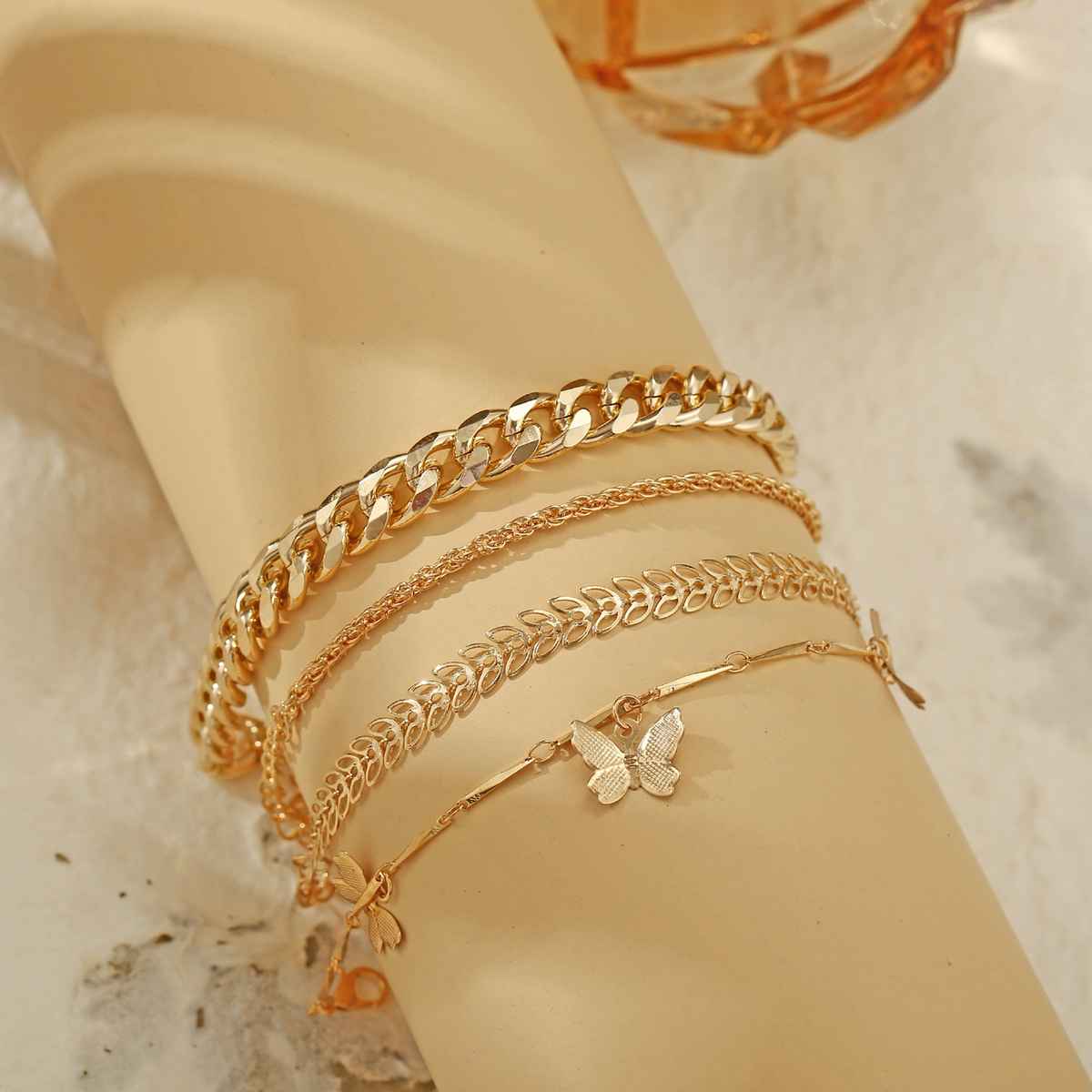 Shining Diva Fashion Set of 4 Multilayer Gold Plated Bangle Bracelet for Women and Girls | Rr14664b