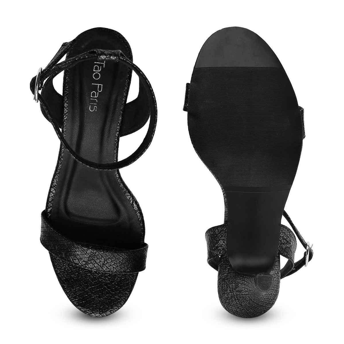 Tao Paris Women Black Textured Sandals Women's Black | UK4