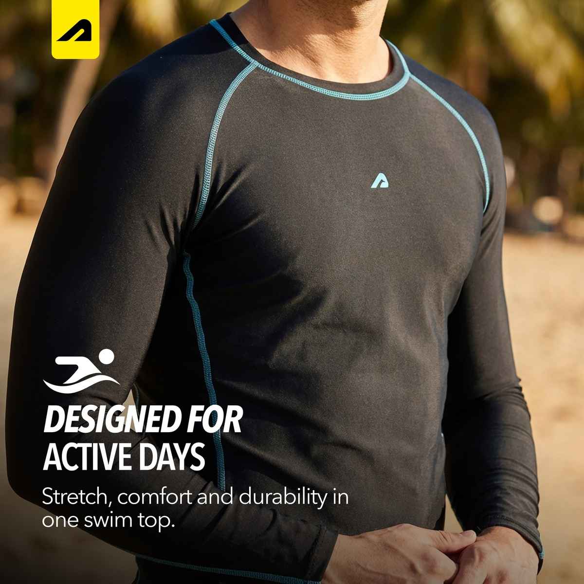 Boldfit Men's Full Sleeve Swim TShirt Stretchable | Black - L