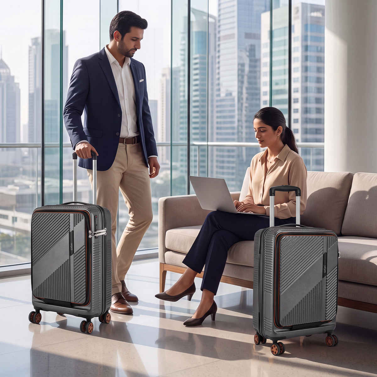 Safari Aeon Cabin Luggage with Laptop Compartment | Gun Metal