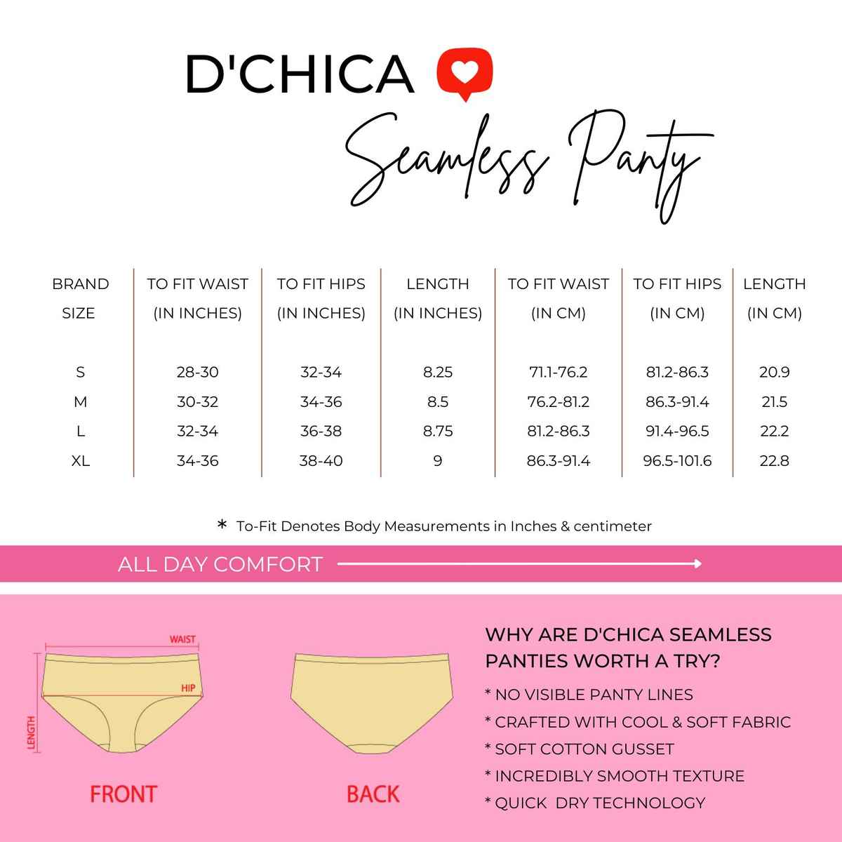 D'chica Women's Seamless Hipster Panty | Cotton Crotch, Full Coverage | Assorted - L
