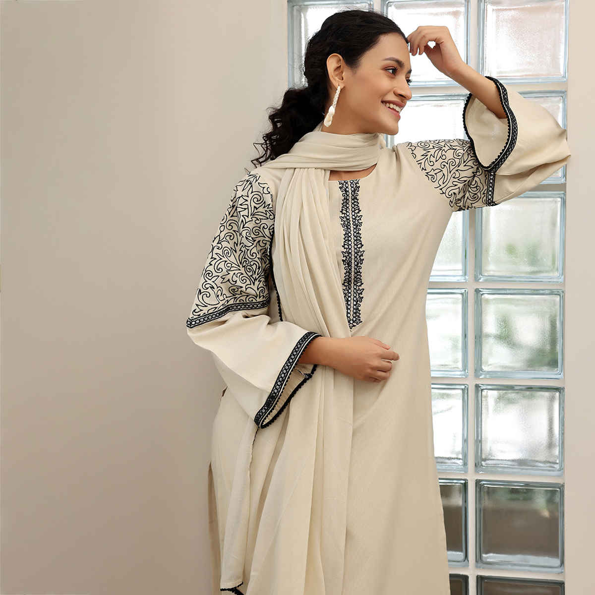 Libas Solid Cotton Blend Straight Suit With Dupatta | 27640H | Beige - M