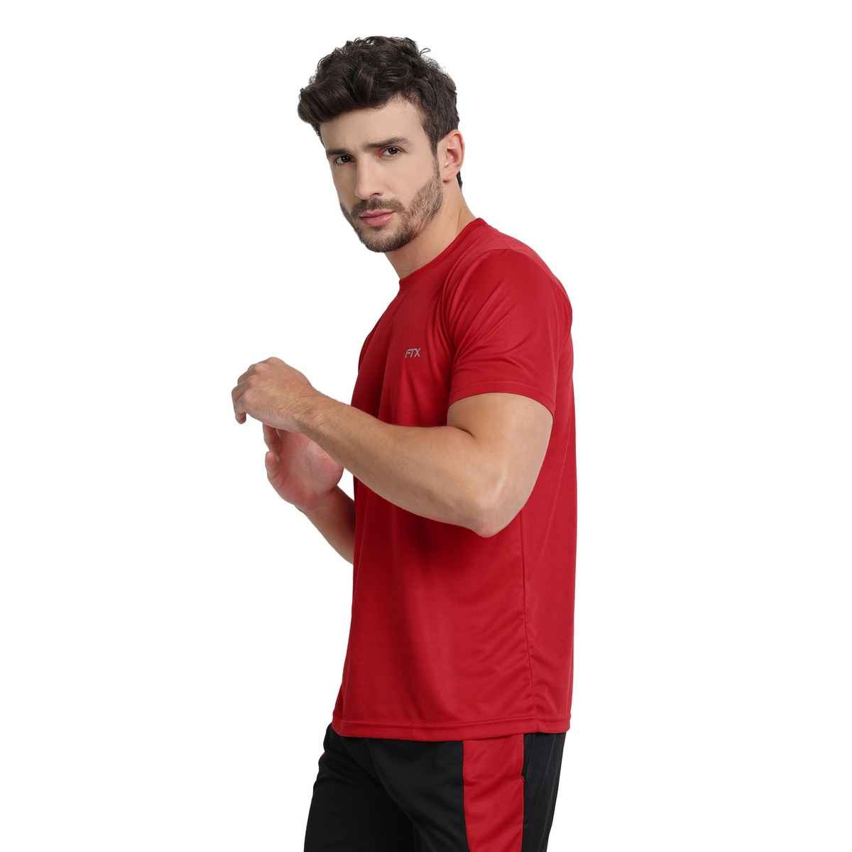 Ftx Men's Solid Round Neck Polyester Half Sleeve Casual T-shirt | Red | XL
