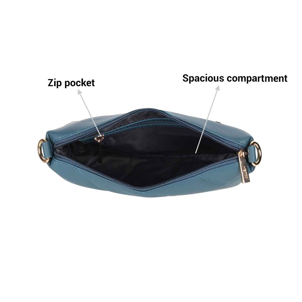 Metro Blue Synthetic Sling Bag for Women | 66-8390-45