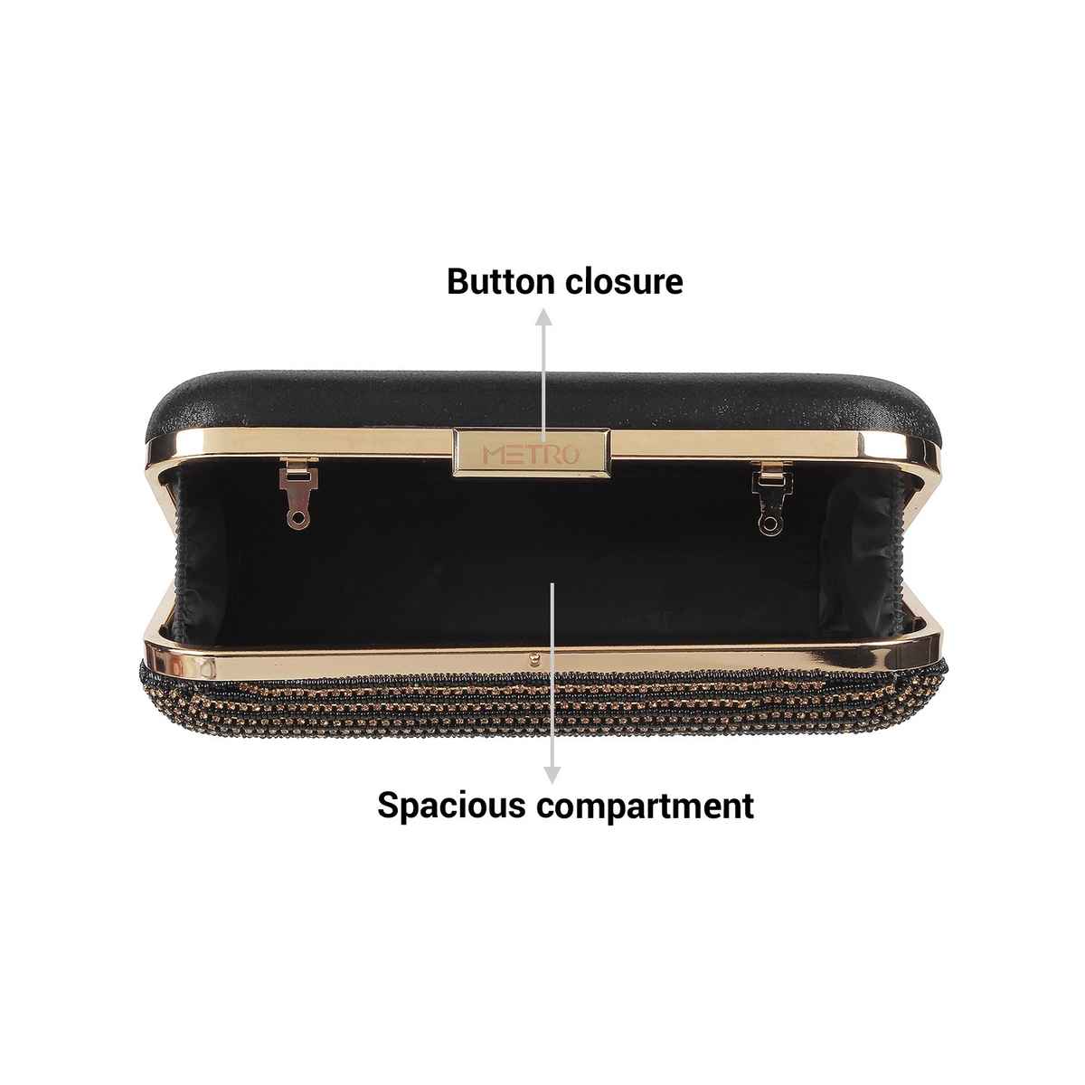 Metro Women's Embellished Faux Leather Clutch | Black - Free Size