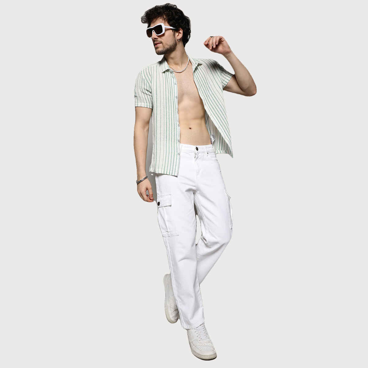 Campus Sutra Men's Unbalanced Striped Woven Shirt | White - M