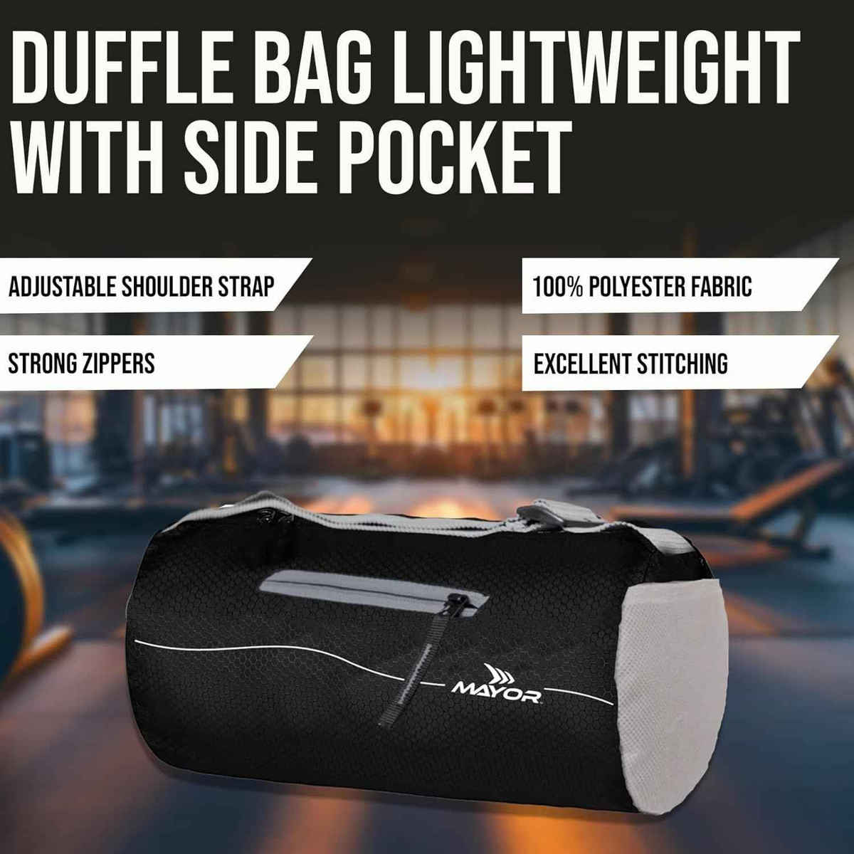 Mayor Prime Gym Bag with Side Pocket | Black-Grey | Kit Bag