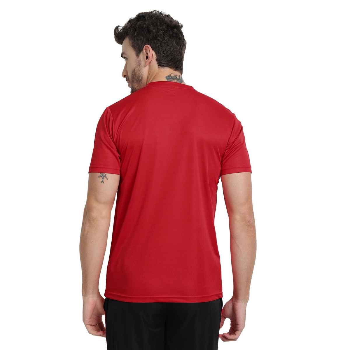 Ftx Men's Solid Round Neck Polyester Half Sleeve Casual T-shirt | Red | L