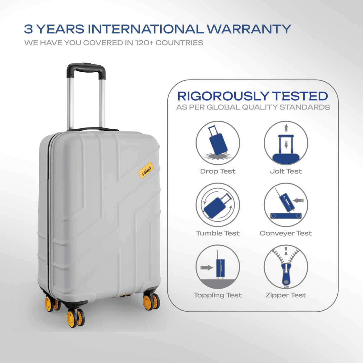 Safari Stratos Cabin Trolley Bag | 360 Degree 8 Wheels Hard Polycarbonate | Cloud Grey - 55 cm