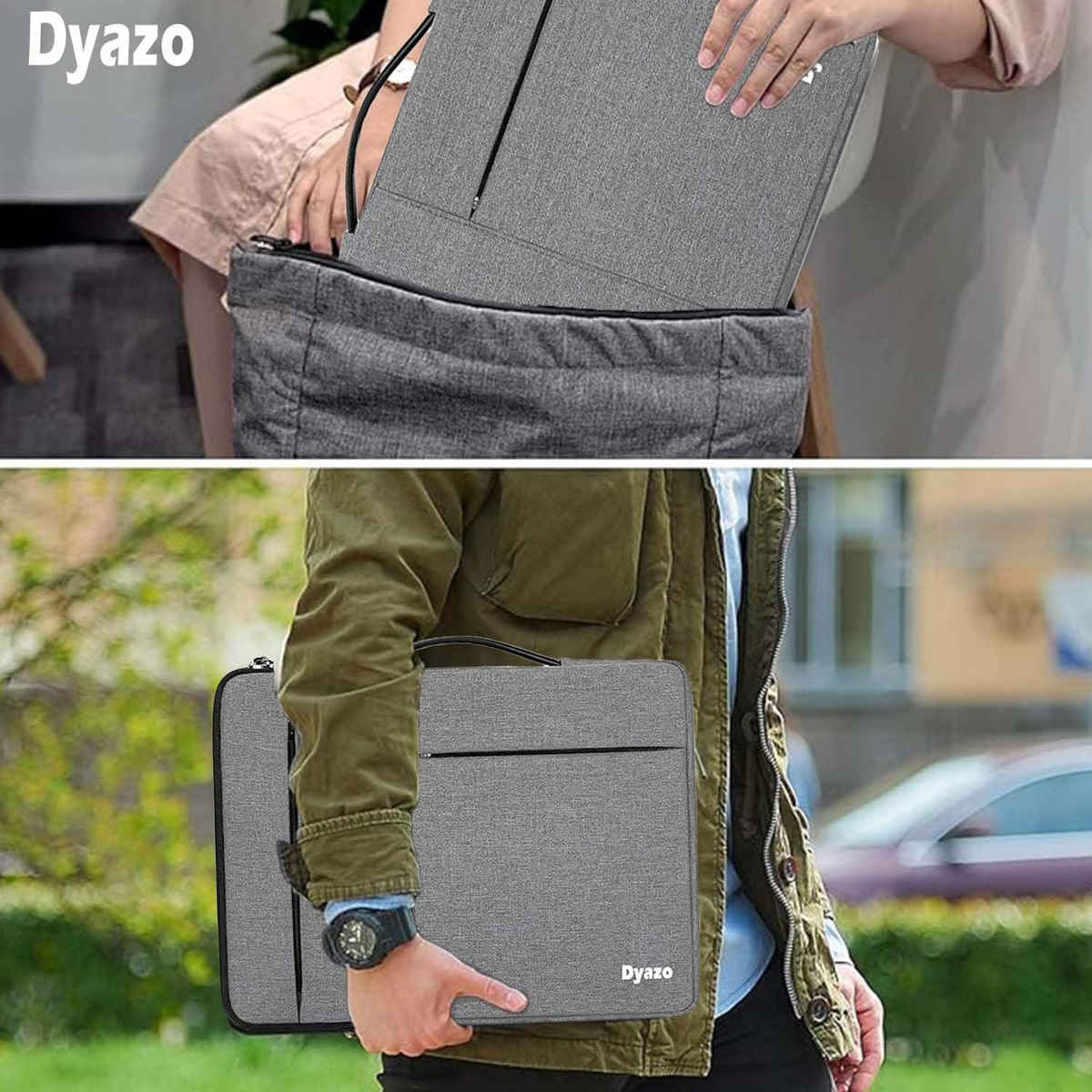 Dyazo Laptop Sleeve with Handle and Two Front Pockets | 15 to 15.6 Inch | Grey