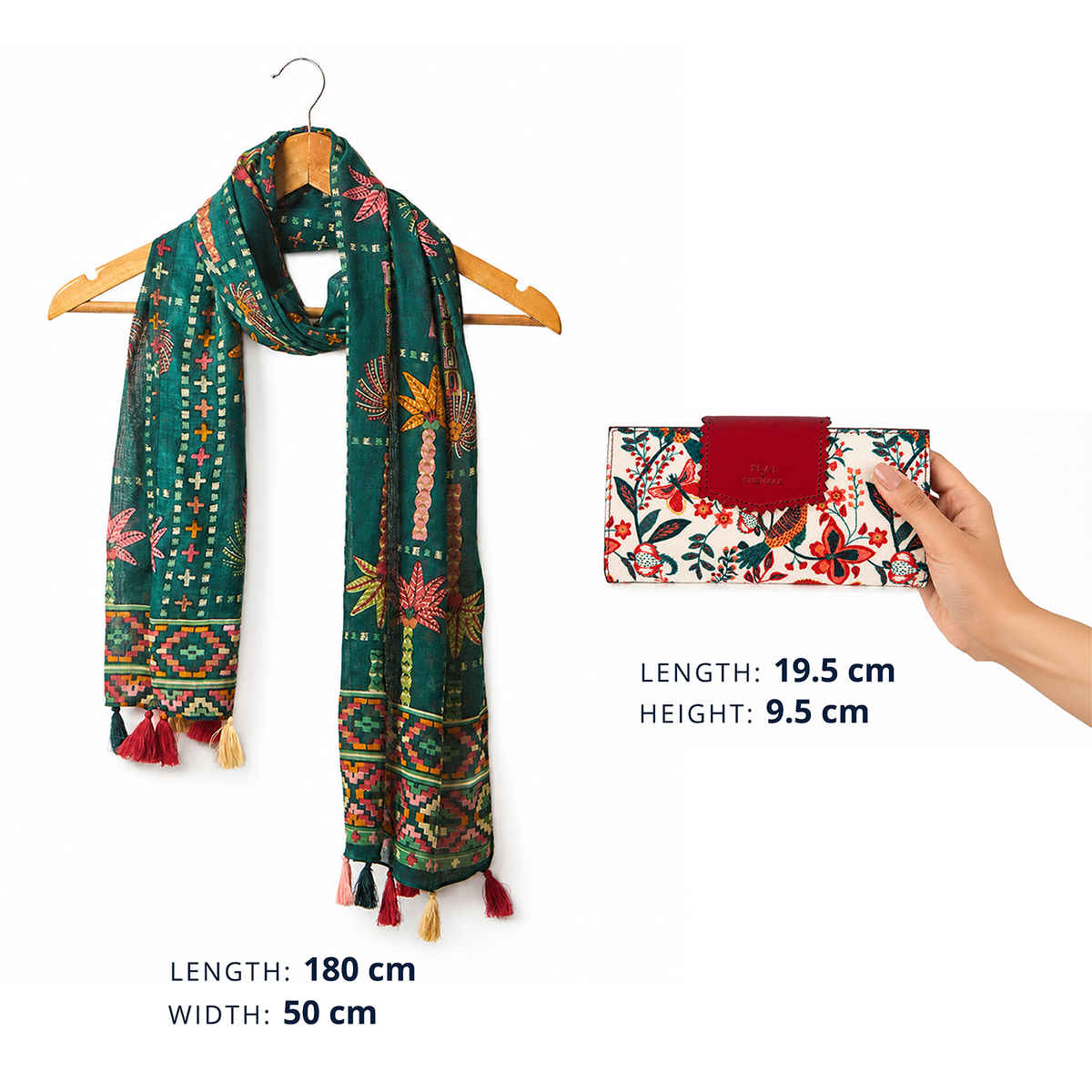 Teal By Chumbak Rakhi Combo | Bahaar long wallet + Palm Killim Scarf | Comes in a Gift Box