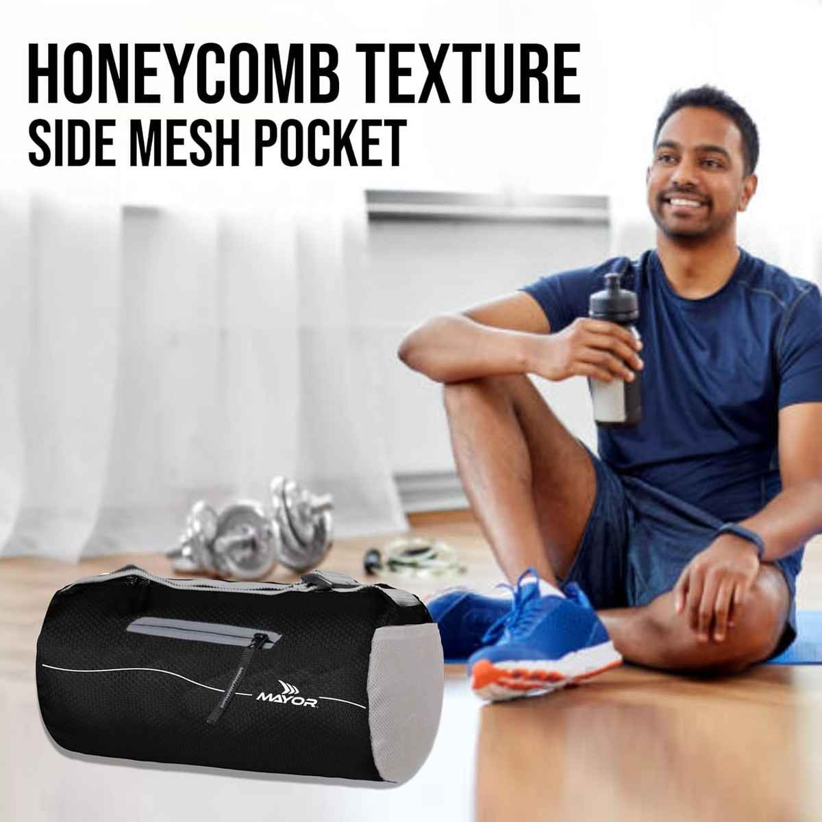 Mayor Prime Gym Bag with Side Pocket | Black-Grey | Kit Bag