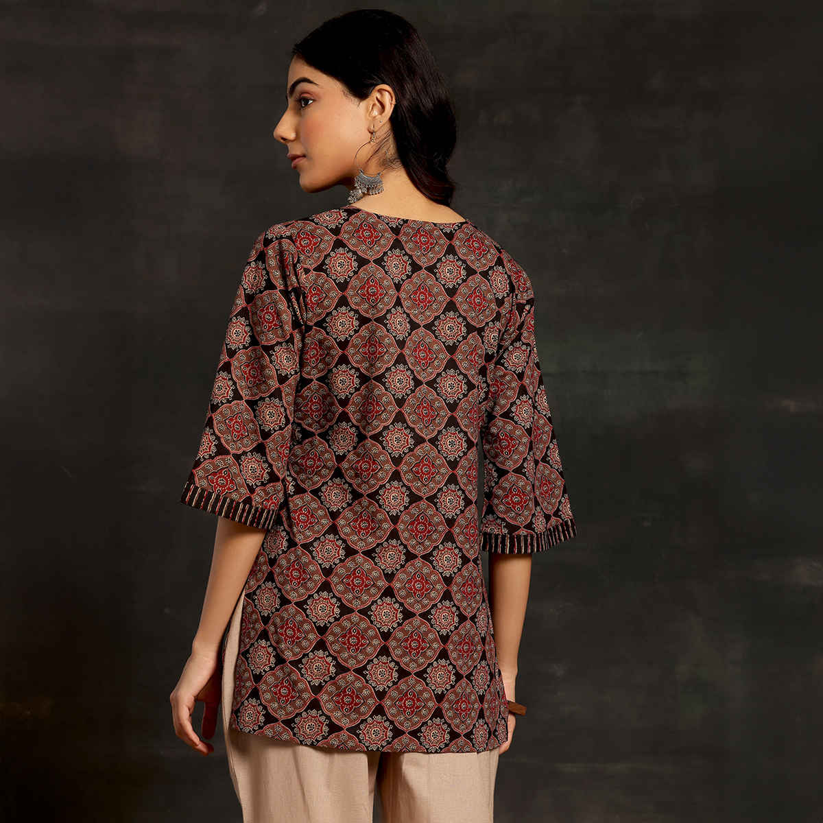 Libas Women's Printed Cotton Straight Kurti | Black - S