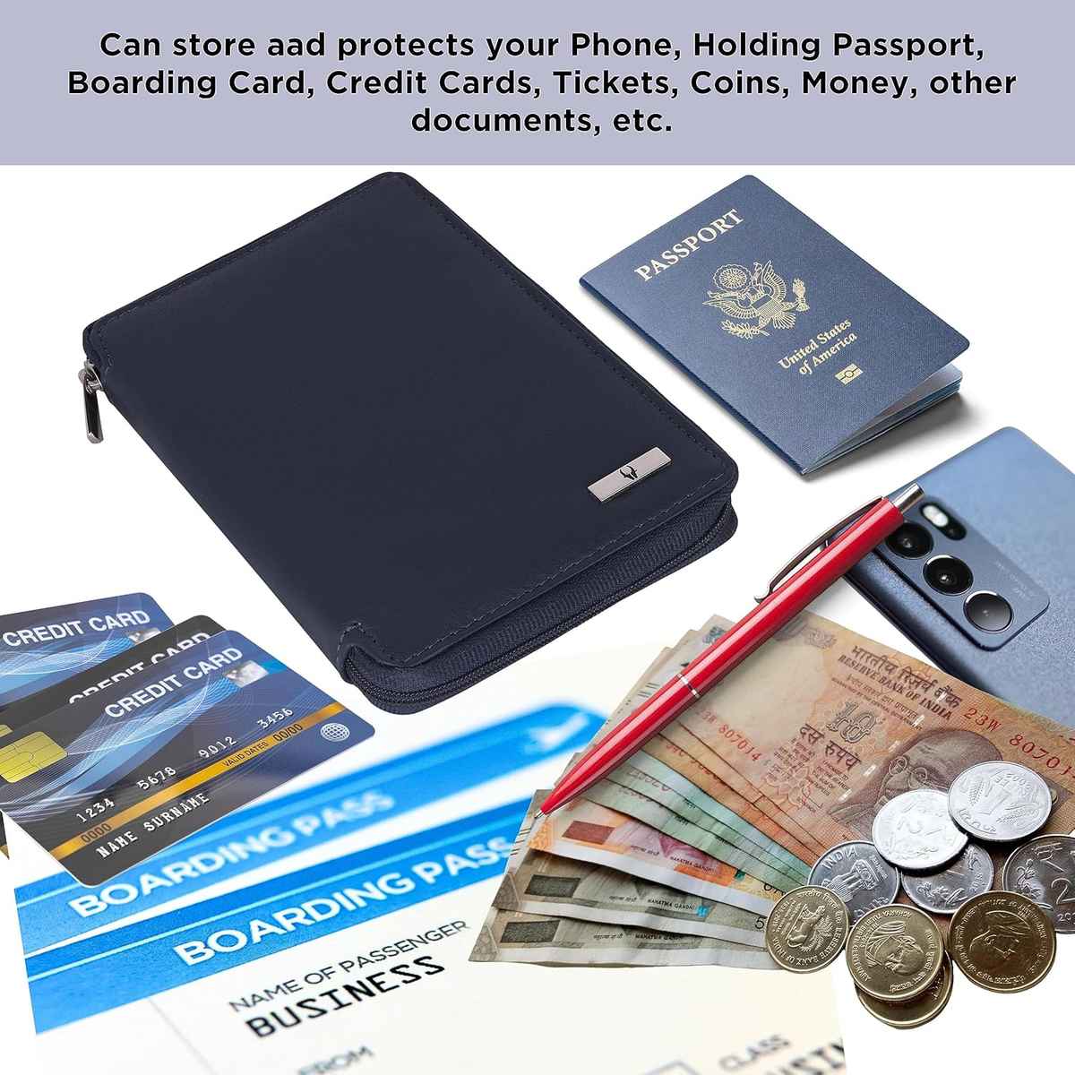 WILDHORN Leather Full Zipper Cover Passport Holder for Men & Women | Blue