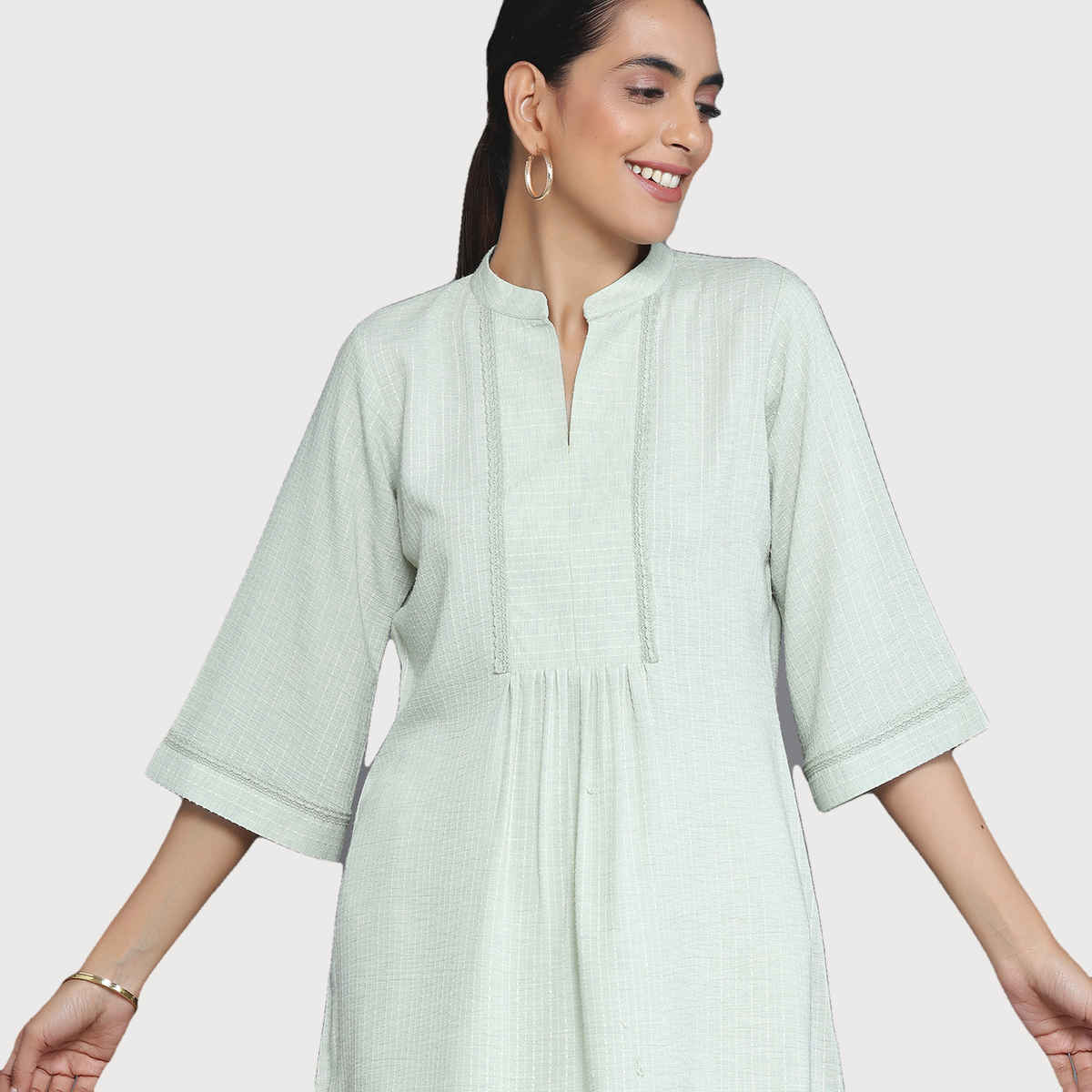 Libas Women's Green Woven Design Cotton Blend Straight Kurti | 26899 - XL