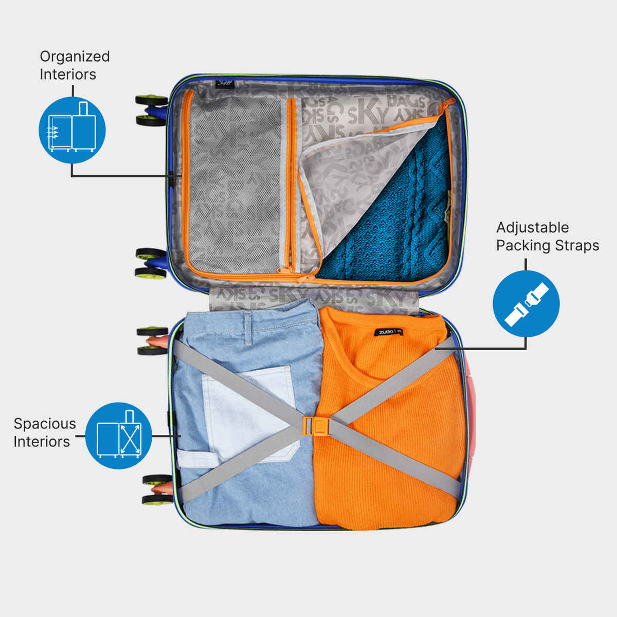 Skybags Unisex Polycarbonate 55 L Trolley Bag | Blue - S