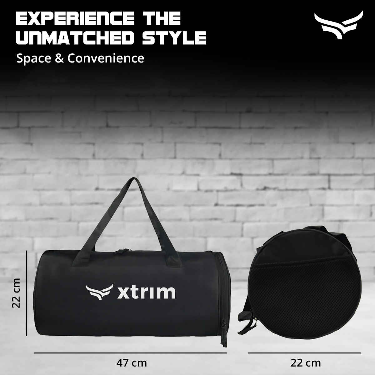 Xtrim Flex Duffle Bag 20L with Shoe Compartment for Men & Women | Gym, Travel & Sports Bag | Black