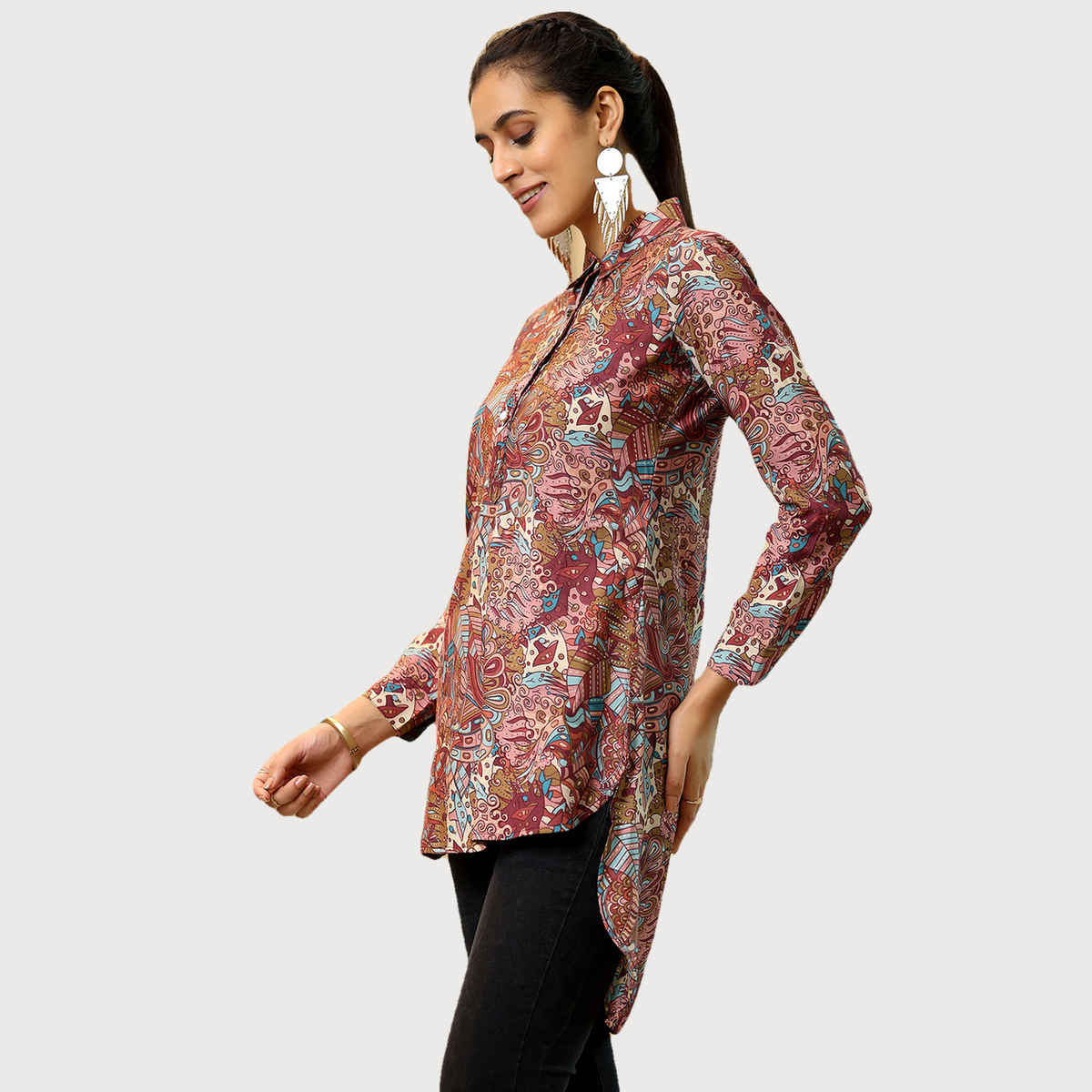 Libas Women's Ethnic Motif Printed Kurti with Extended Back | 37210 | Mauve - L