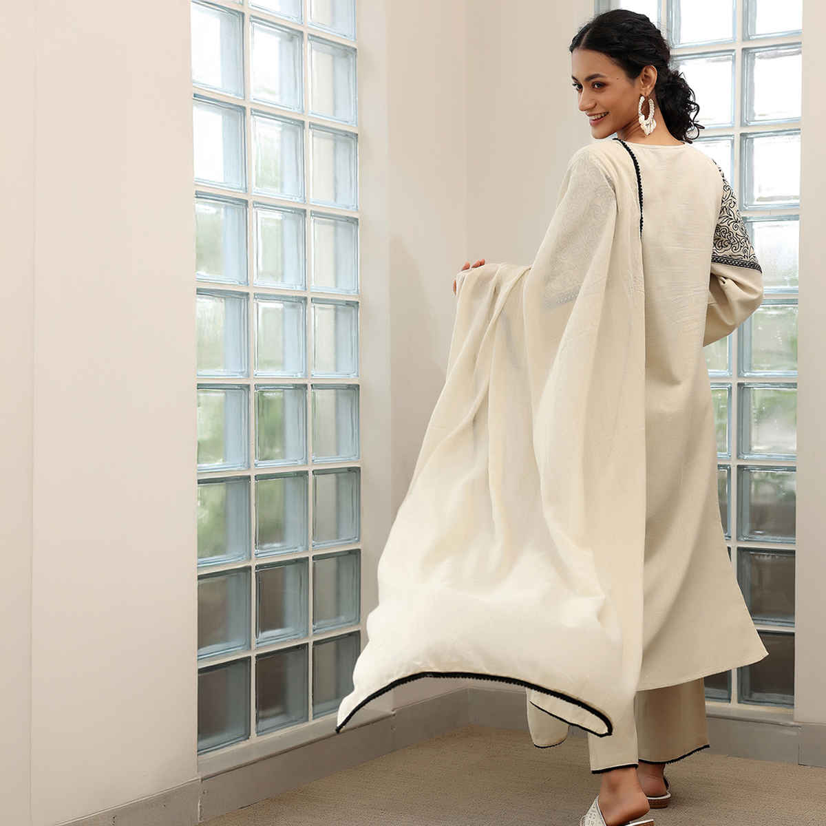 Libas Solid Cotton Blend Straight Suit With Dupatta | 27640H | Beige - M