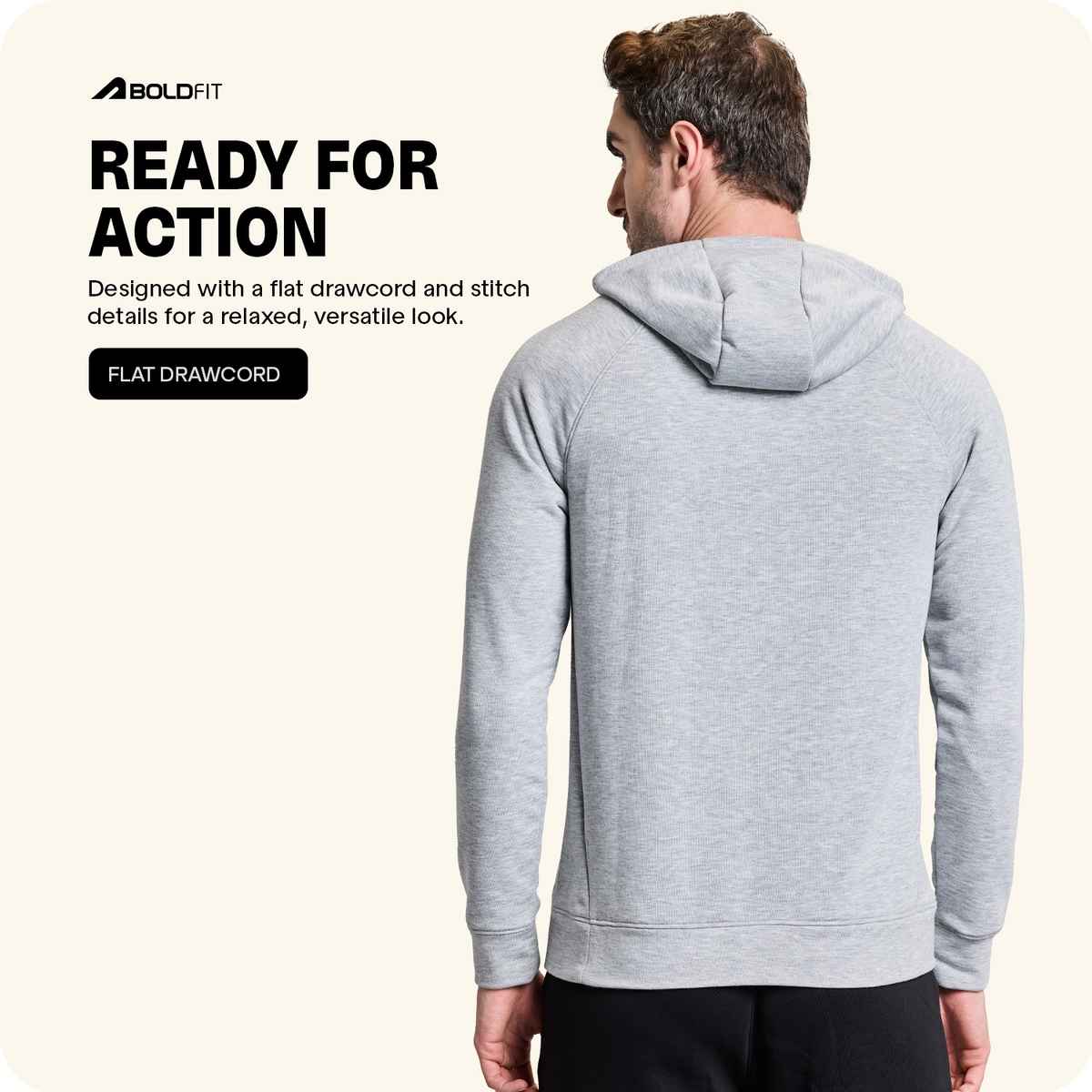 Boldfit Men's Hoodie Sweatshirt Soft Touch Raglan Sleeve Regular Fit Pullover | Grey - XL