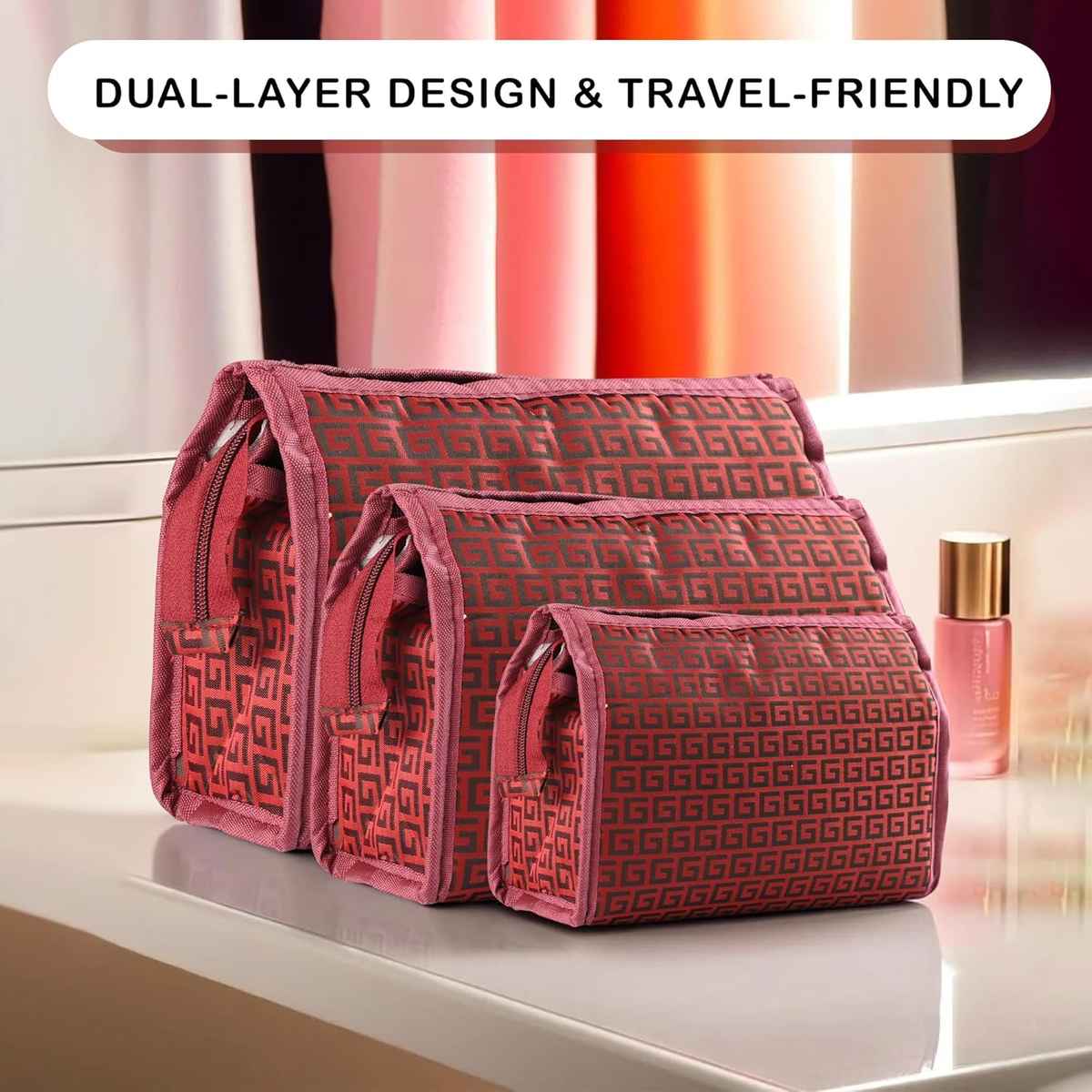 Kuber Industries Travel Storage Organizer | Waterproof Toiletry & Jewellery Bag | Maroon