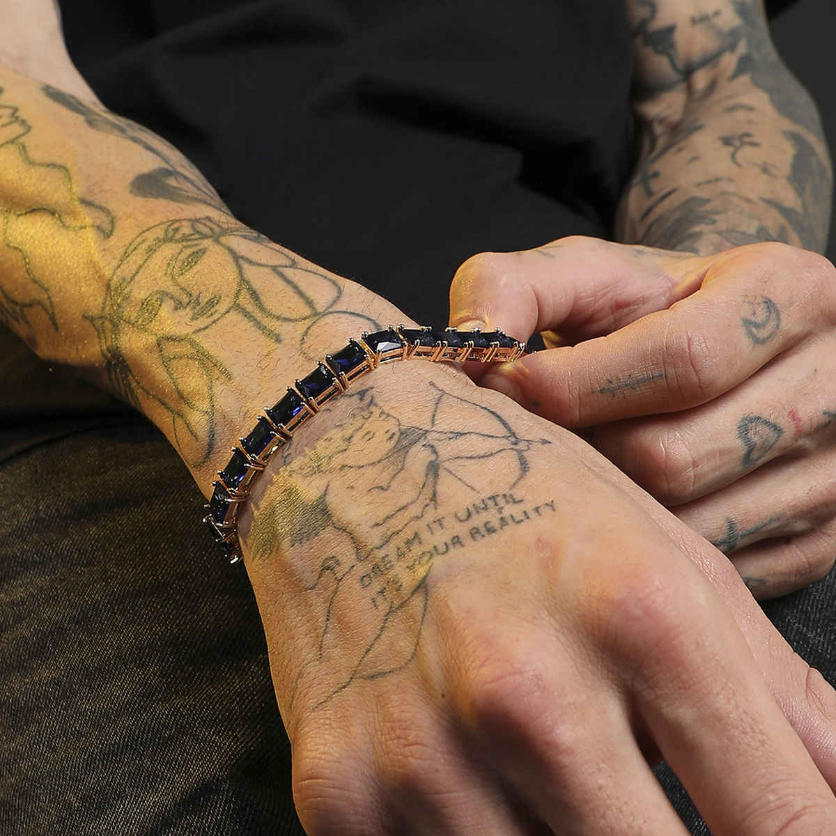 French Accent Gold-Plated Geometric Stone Tennis Link Bracelet