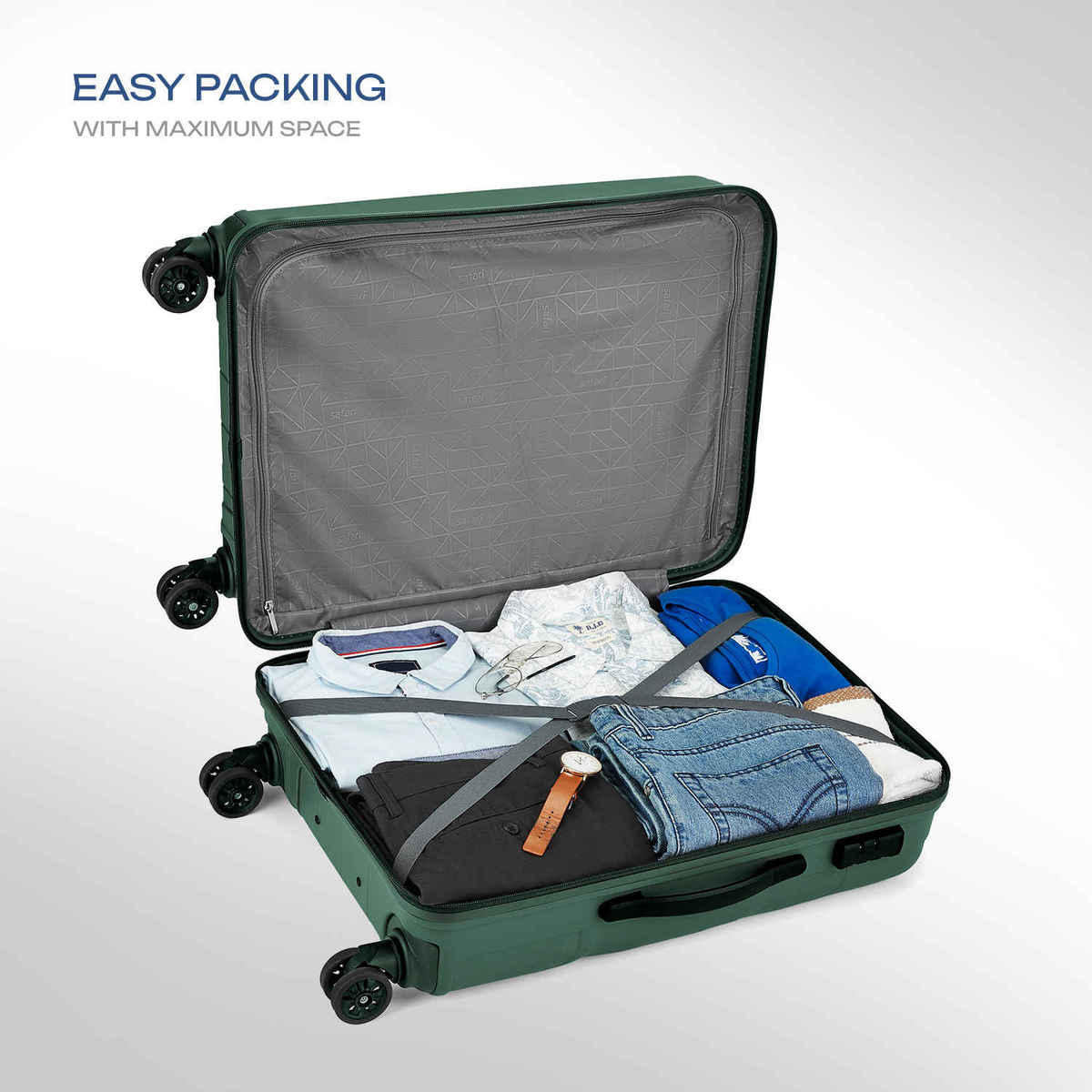 Safari Vamos Medium Trolley Bag, 8 Wheels, Hard, Polypropylene | Dusk Green - 66 cm