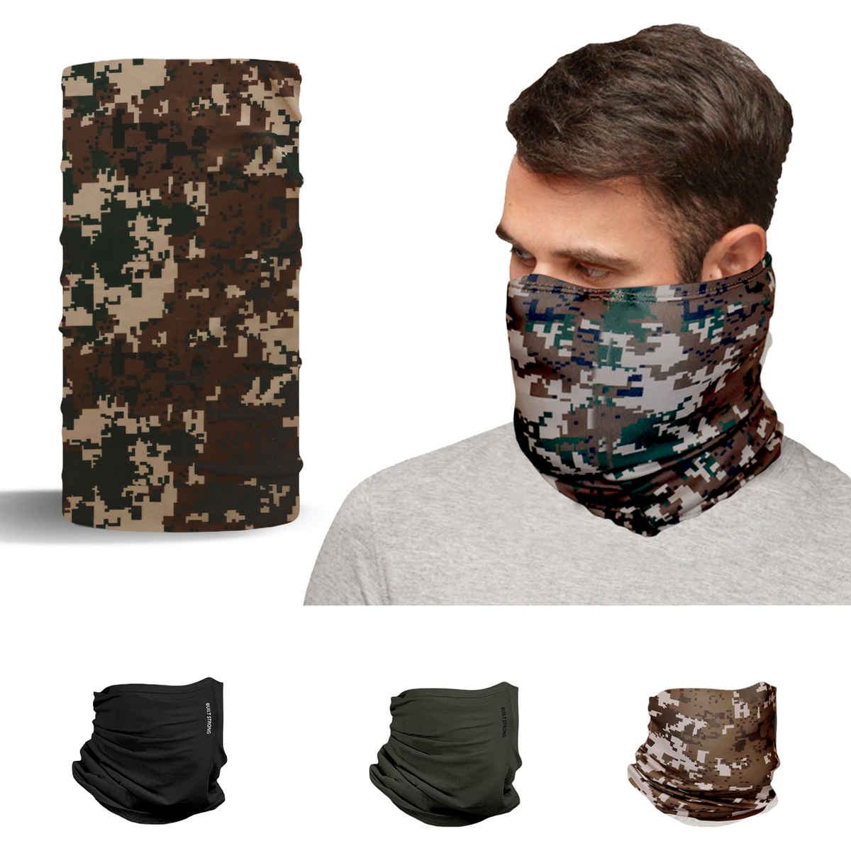 Xtrim Bamboo Bandana Face Mask for UV Protection, Comfort Fit, Breathable, Odour-Free | Camo Green