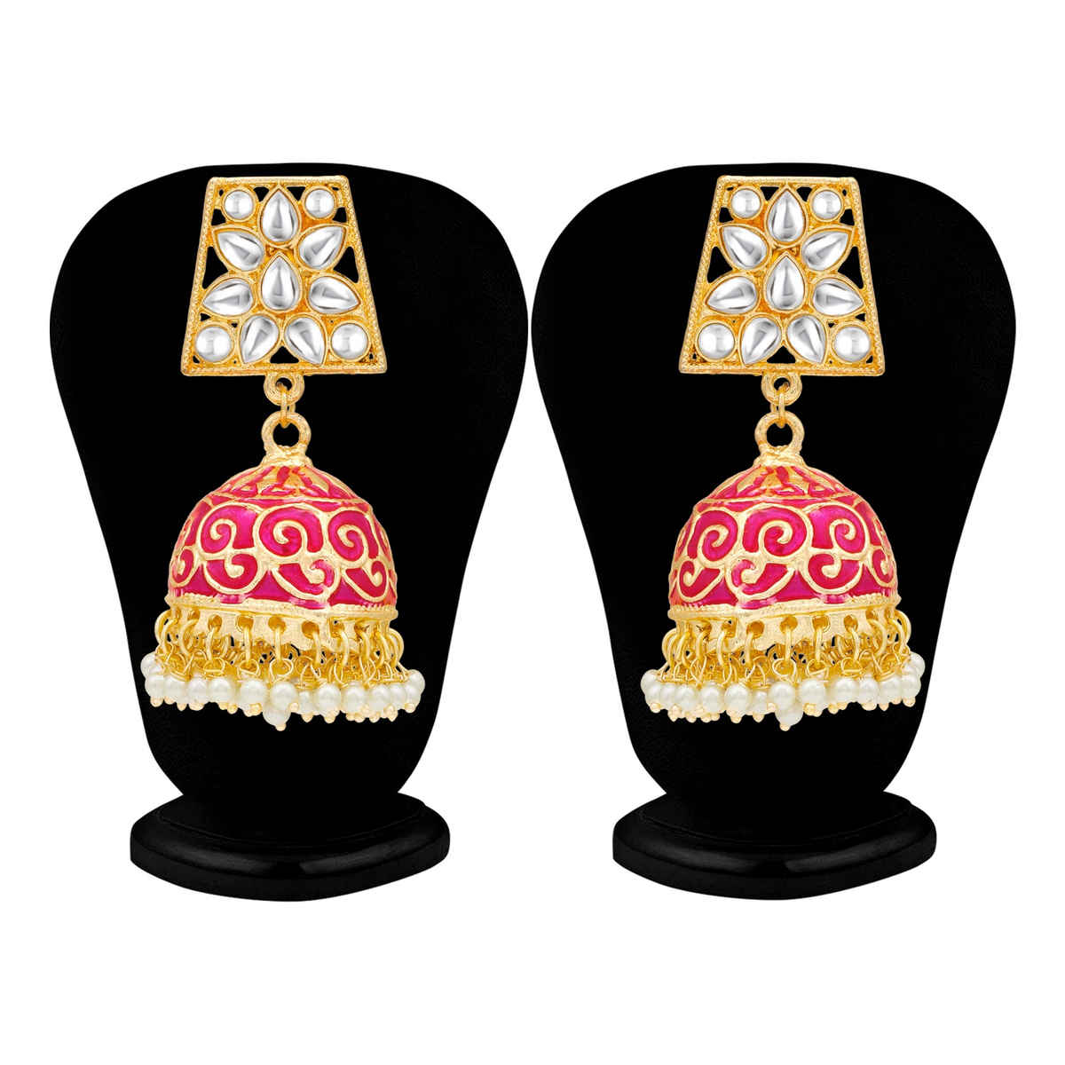 Sukkhi Gorgeous Pearl Gold Plated Kundan Meenakari Jhumki Earring For Women
