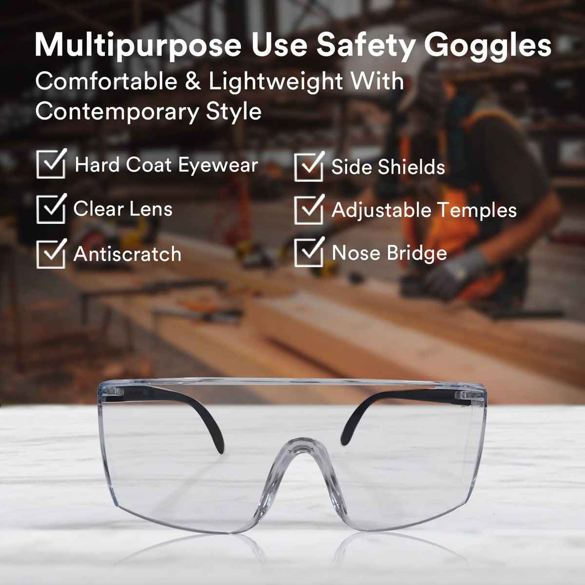 3M 1709 IN Safety Goggles | Hard Coat Eye Protector | Anti-Pollution Glasses | Black Frame