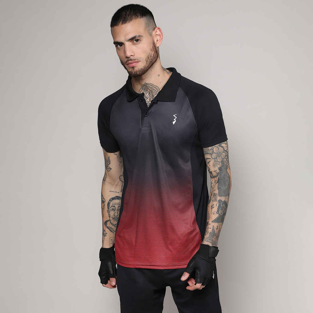 Campus Sutra Men's Polo Activewear T-shirt | Red & Black - M