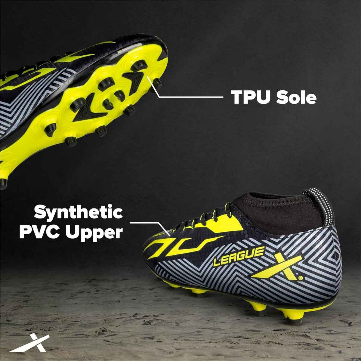 Vector X Men s League Football Shoes With Studs | Black-Green - Size 8