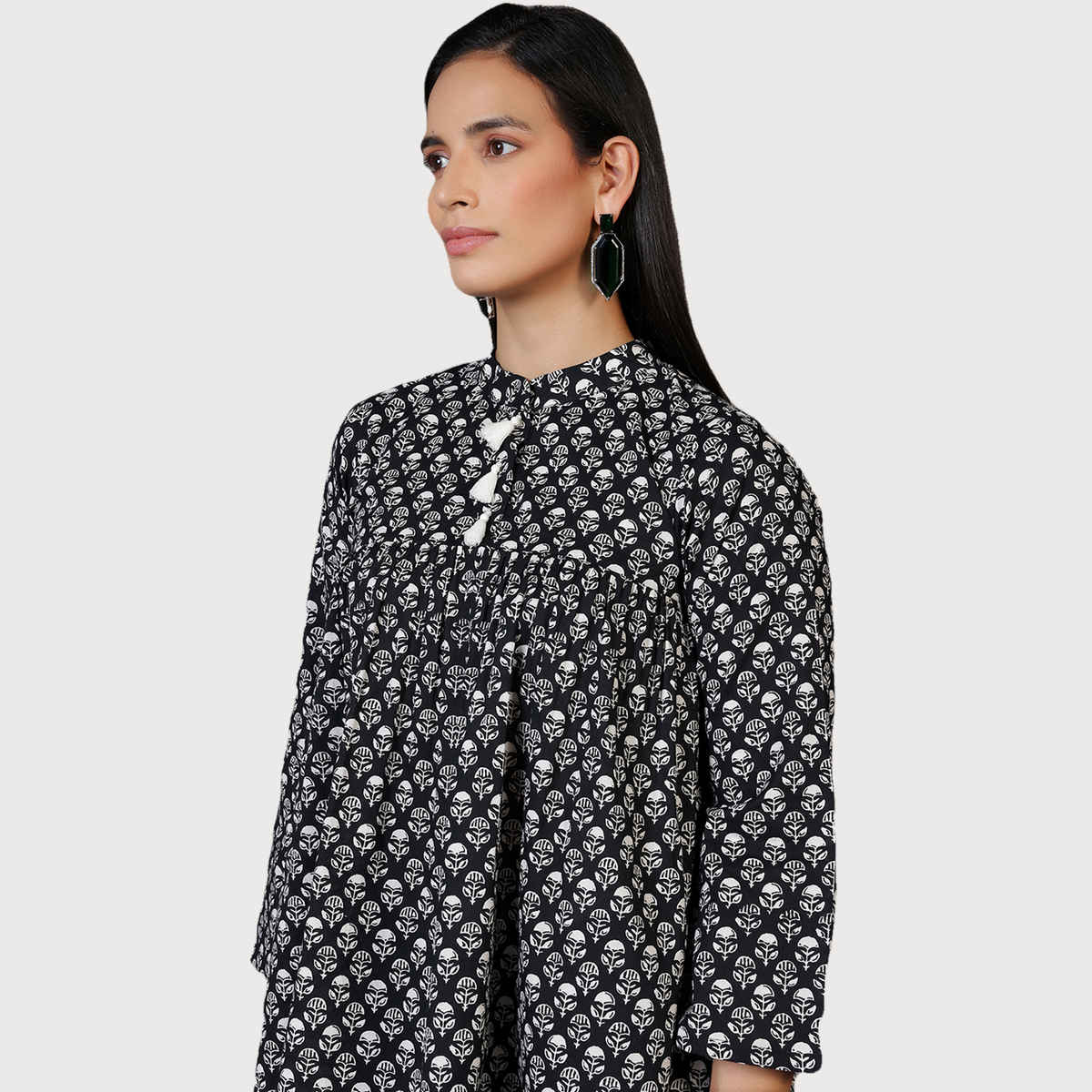 Libas Women's Printed Cotton A-Line Kurti | 29065 29065 | Black - S