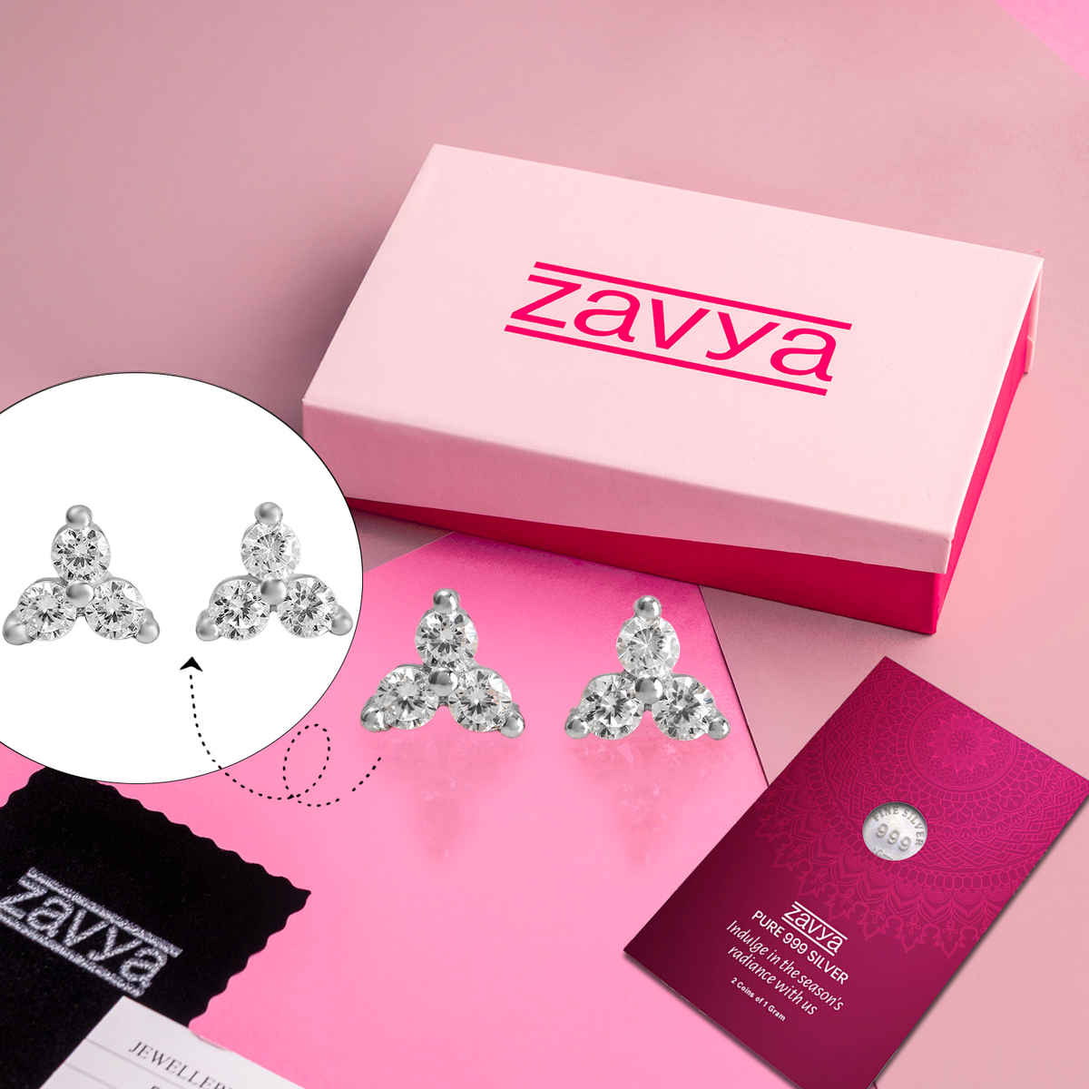 Zavya Minimal Triangle Studs 925 Silver Earrings | Gift Set