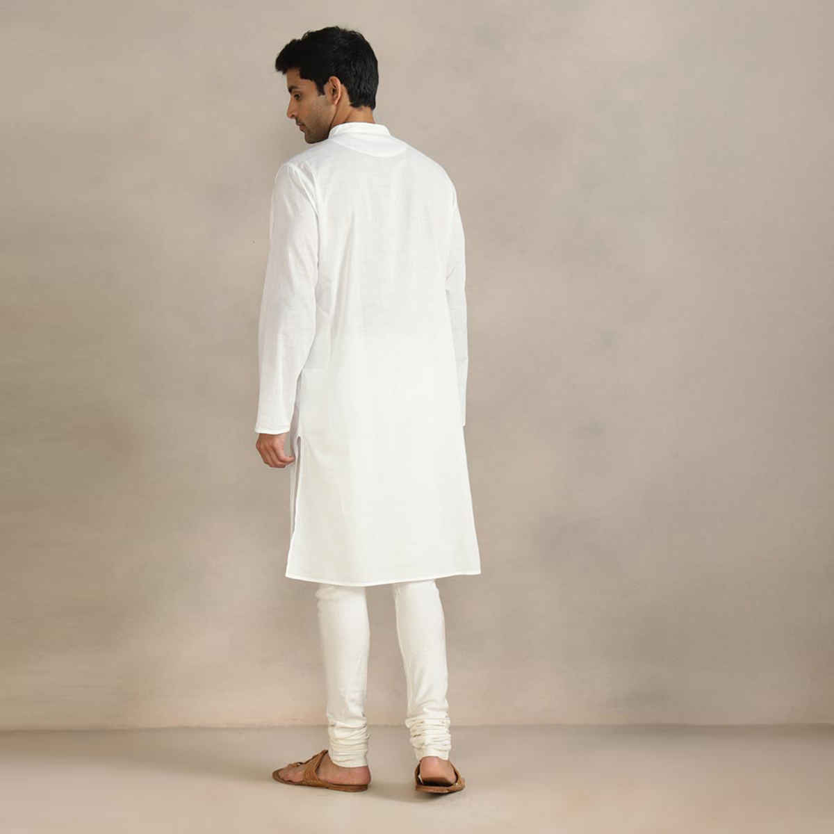 Fabindia Men's Cotton Slim Fit Long Kurta | White - M