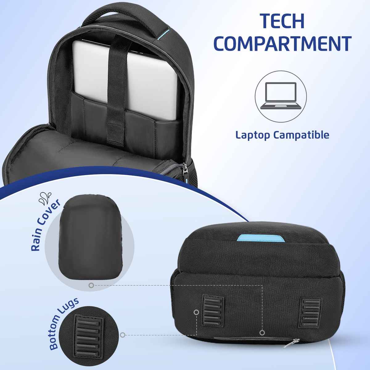 Safari Punch Plus 30L Laptop Backpack | 2 Compartments | Rain Cover | Bottle Holder | Color - Black