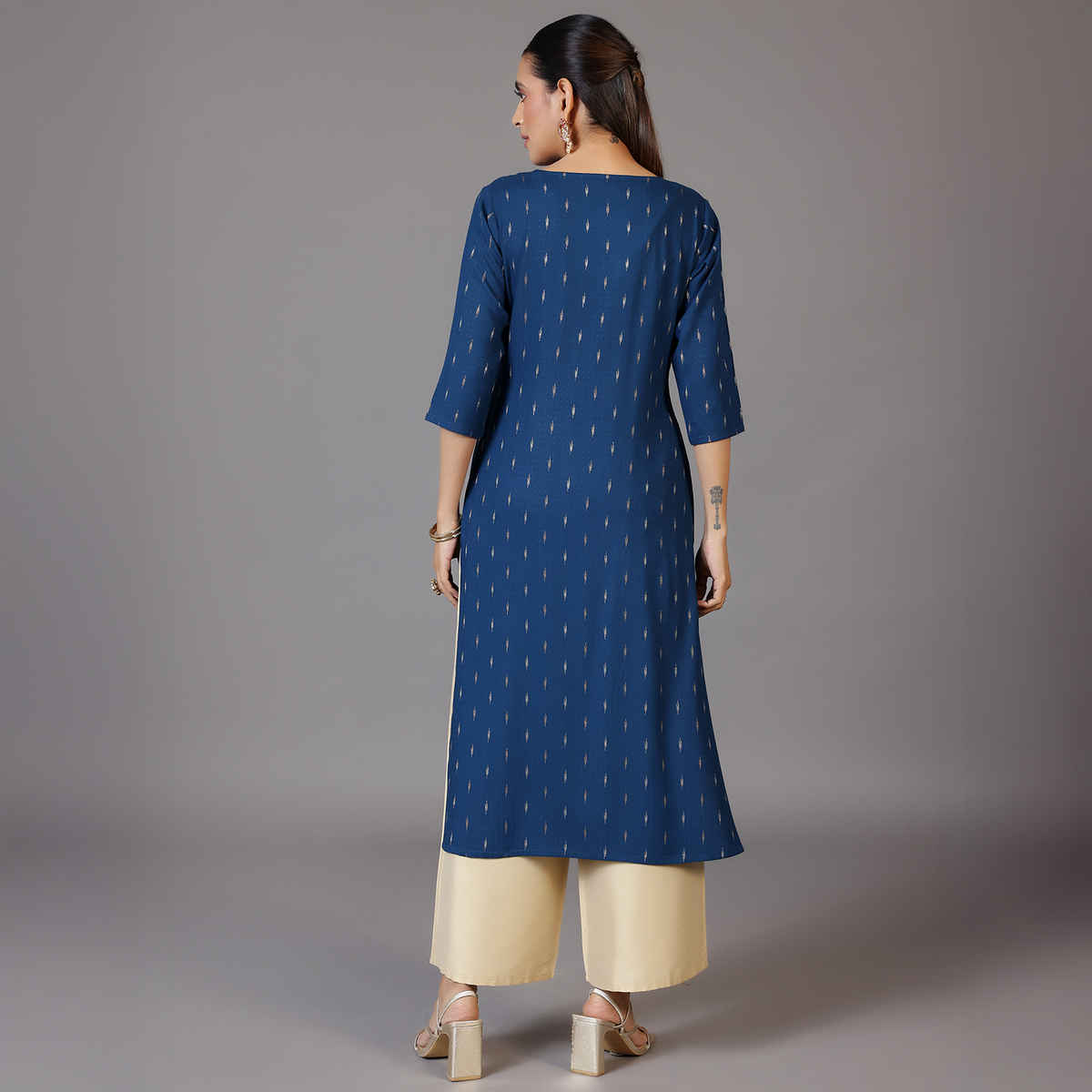 Libas Women's Woven Design Cotton Straight Kurta | Blue - L