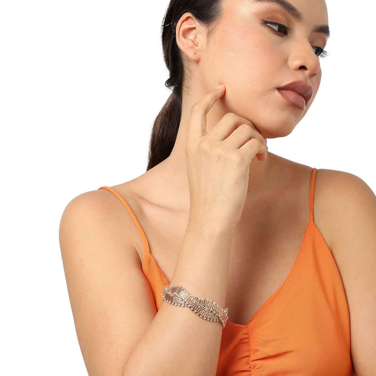 Sohi Gold Plated Party Rhinestones Bracelet For Women