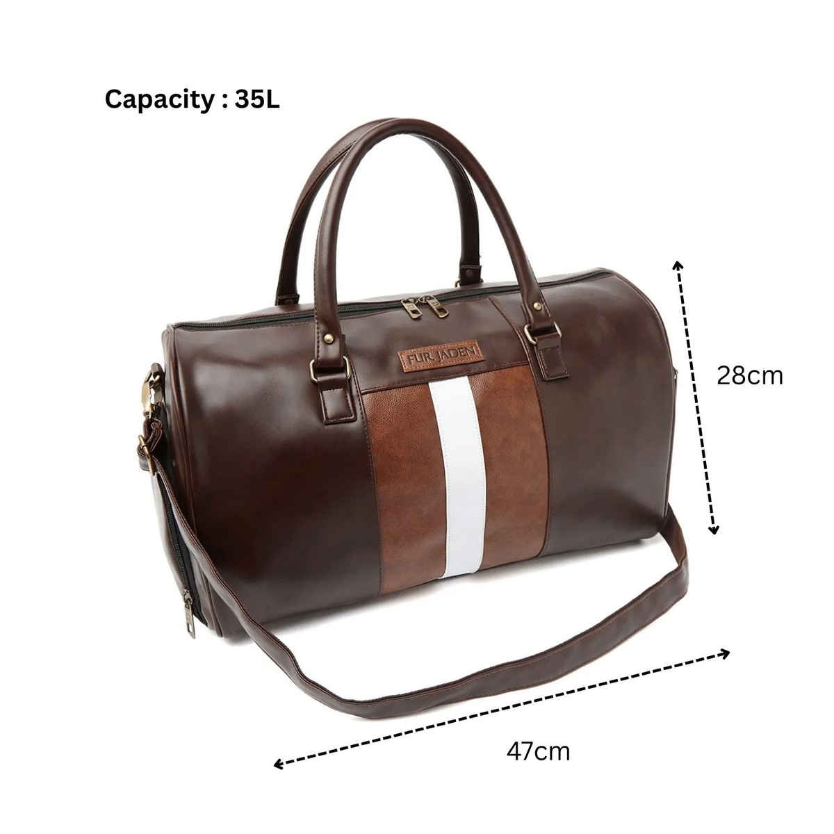 Fur Jaden 30 L Brown Textured Vegan Leather Weekender Duffle Bag with Shoe Compartment