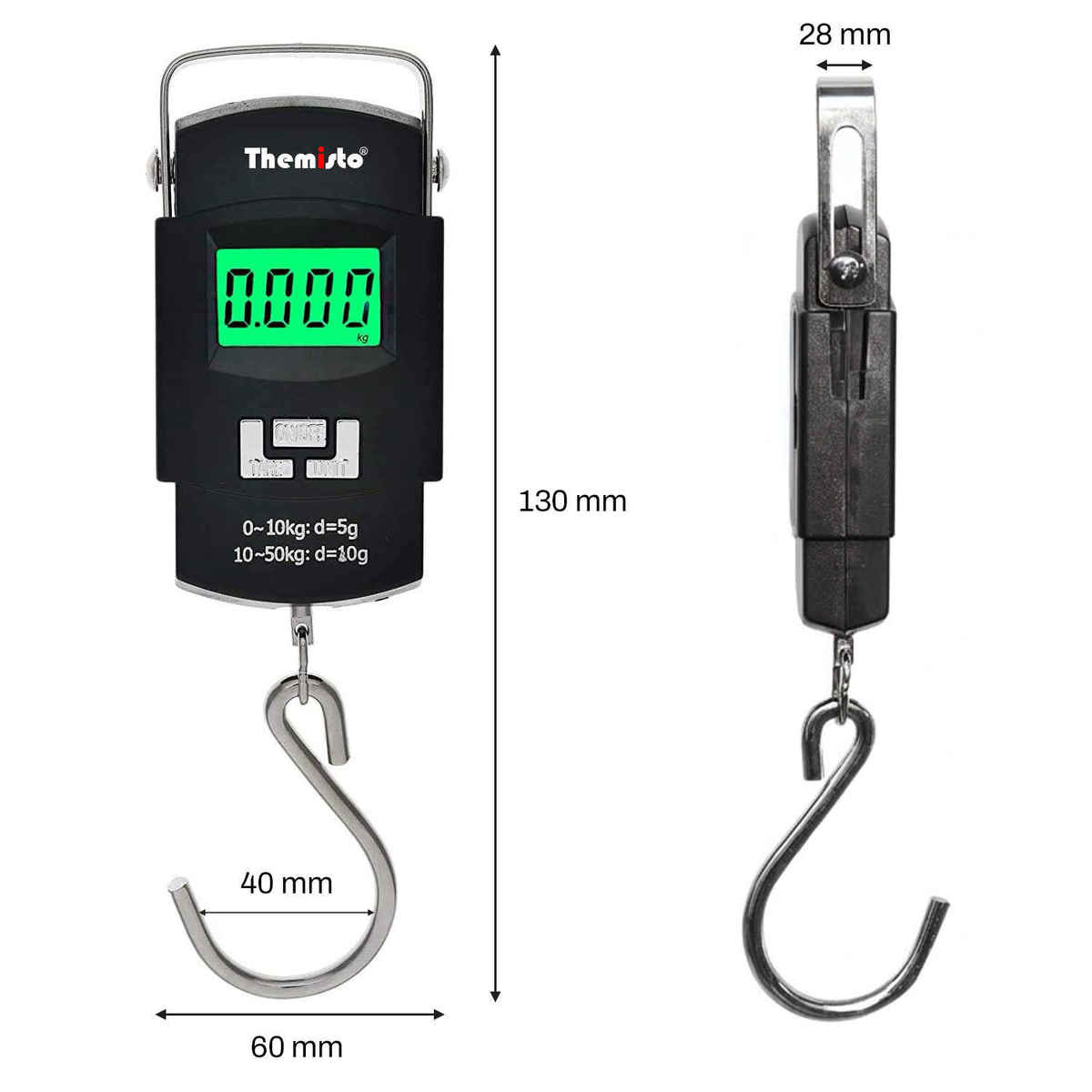 Themisto TH-WS01 Digital Hanging Travel Luggage Scale with Hook | 50kg Capacity