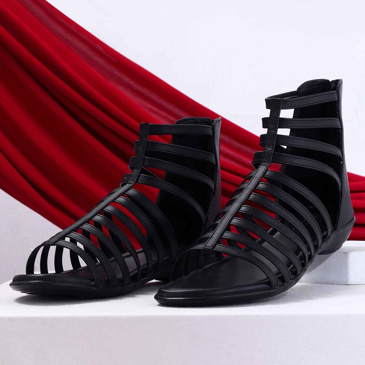 Trase Women Fashion Flat Gladiator Sandals - Black | 6 UK