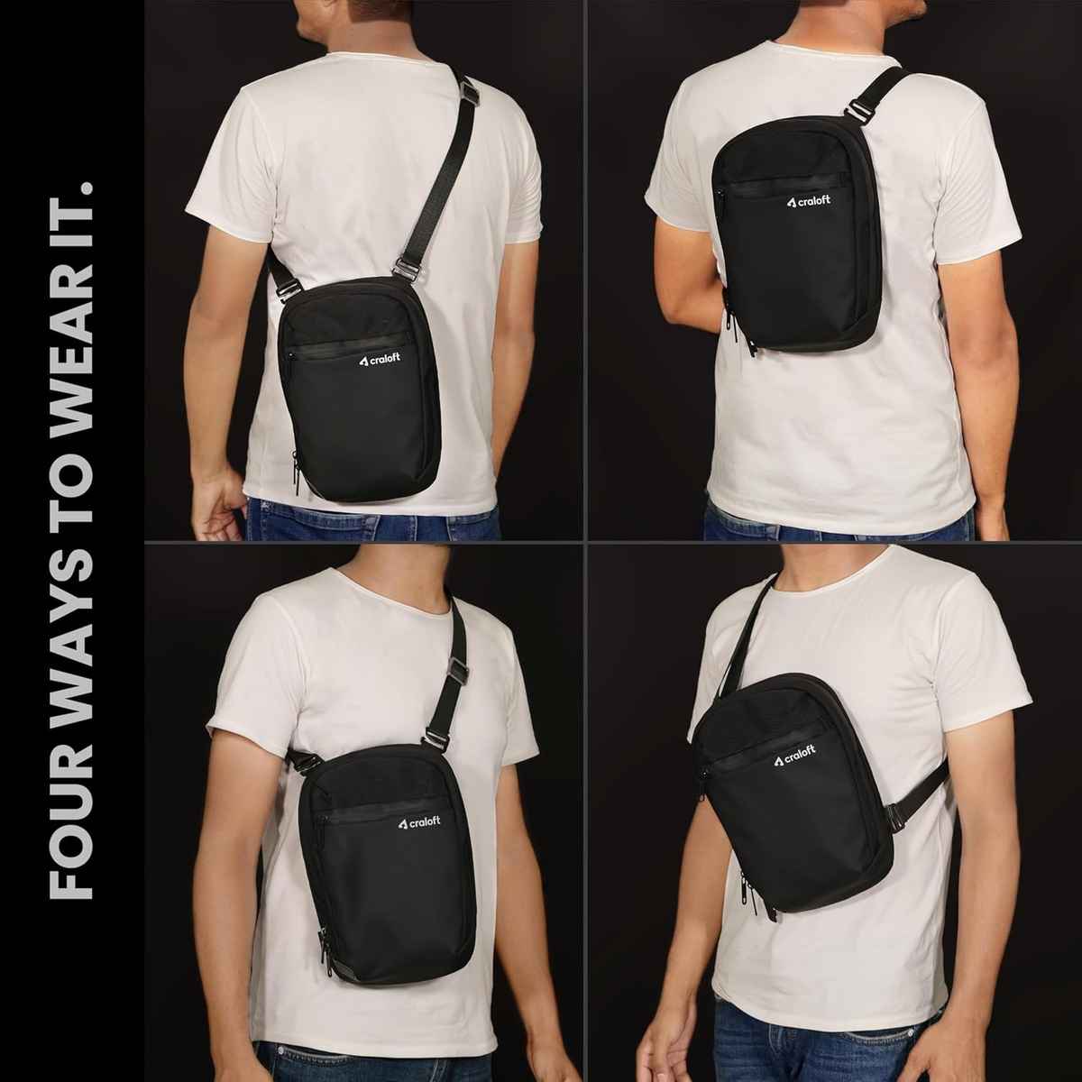 Craloft Side Sling Bag for Men and Women, Medium Crossbody Travel Chest Bags with USB Port (S7)