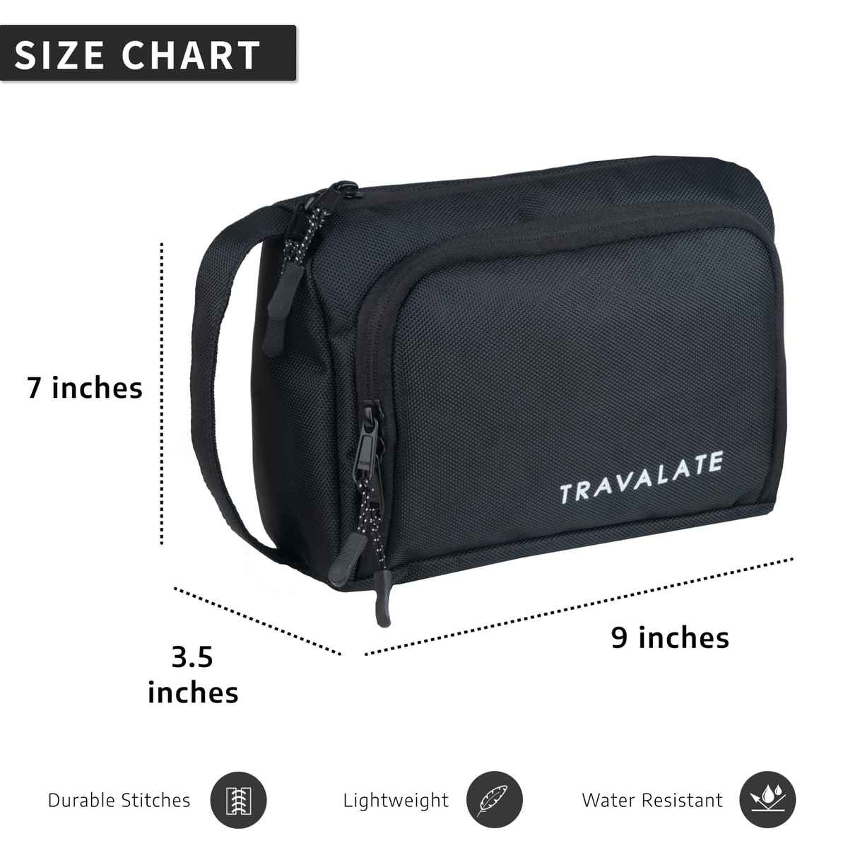TRAVALATE Lightweight Toiletry Organizer Dopp Kit | Unisex Multipurpose, Makeup Kit Bag | Black