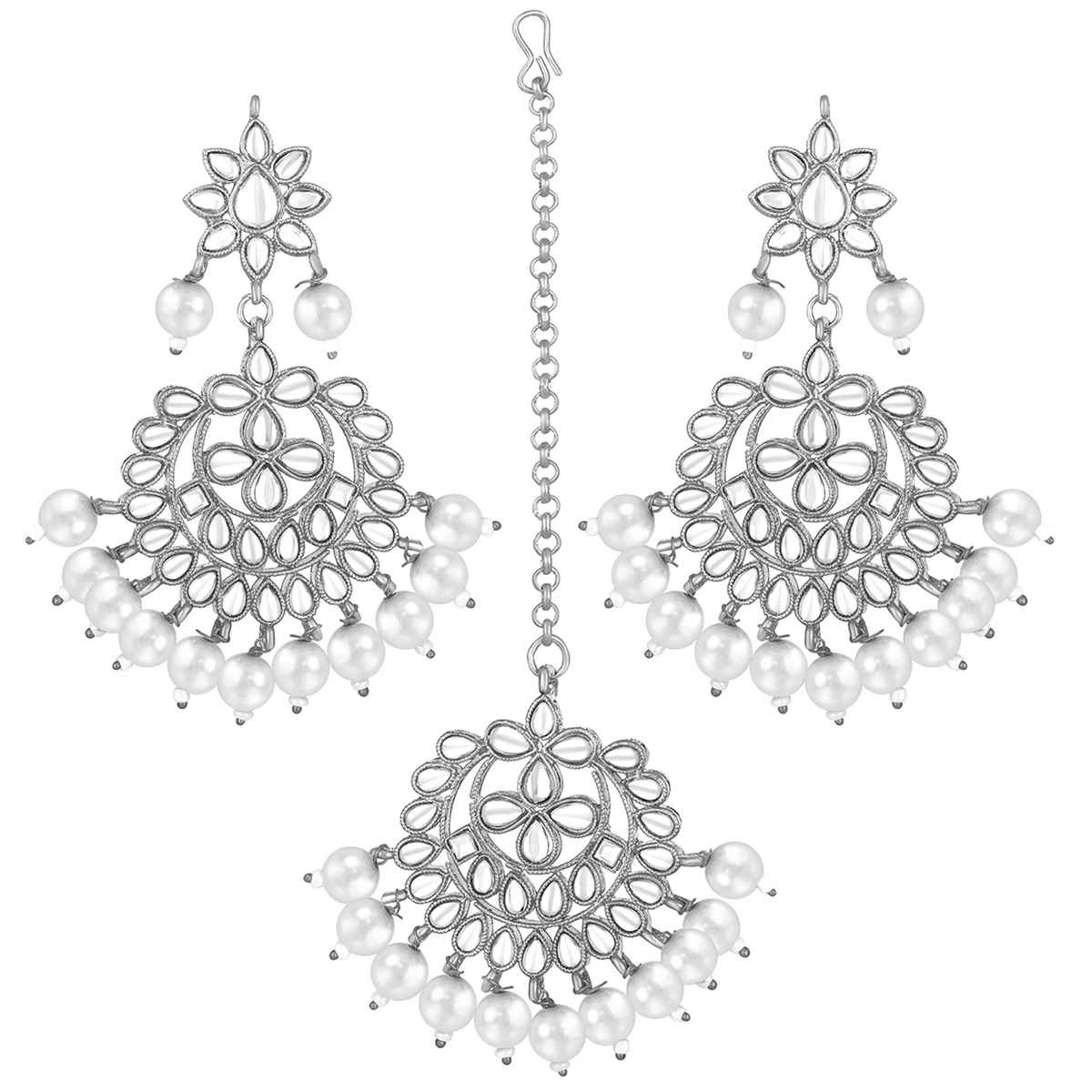 Peora Gold Plated Kundan Faux Pearl Chandbali Earring Maang Tikka Set | PF37TE7058RW