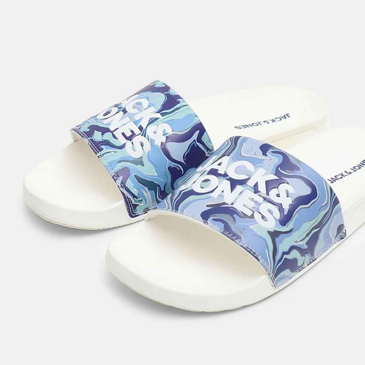 Jack & Jones Men's White Printed Sliders - 42