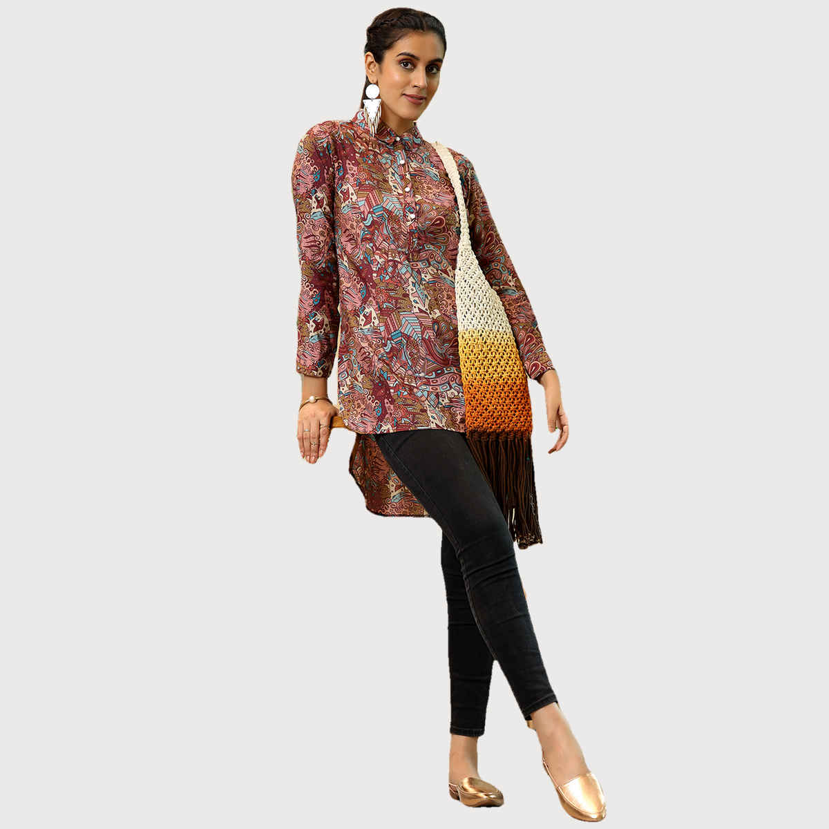 Libas Women's Ethnic Motif Printed Kurti with Extended Back | 37210 | Mauve - L