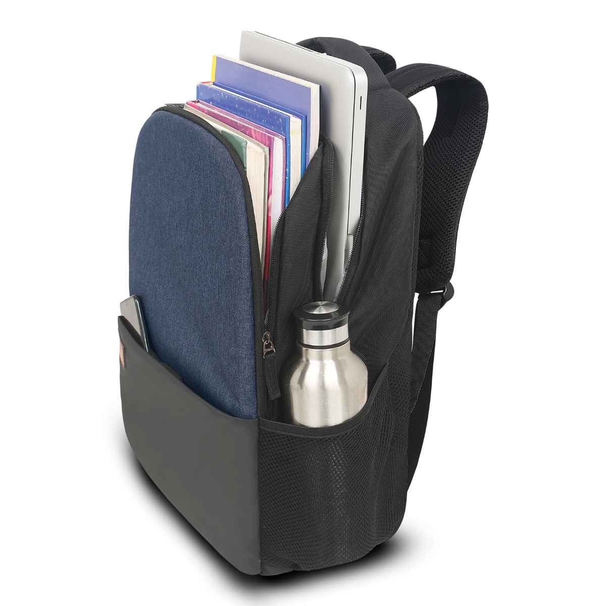 Skybags Unisex Solid Polyester 18L Padded Grab Handle Laptop Backpack | Black and Navy - 15.6 Inch