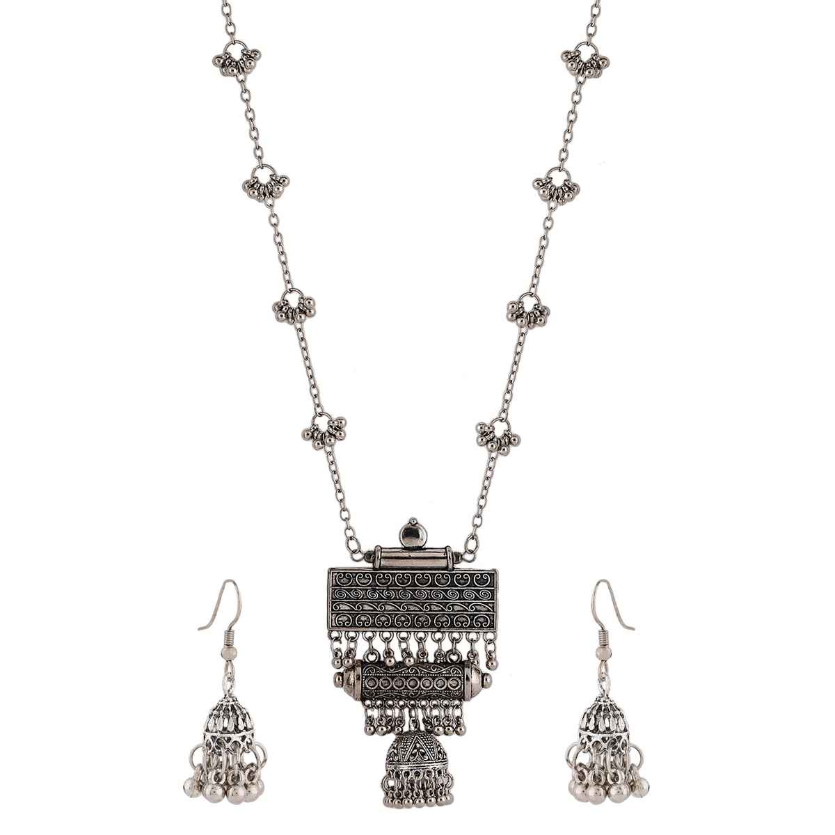 Shining Diva Fashion Stylish Traditional Oxidised Silver Necklace Jewellery Set for Women | 13118s